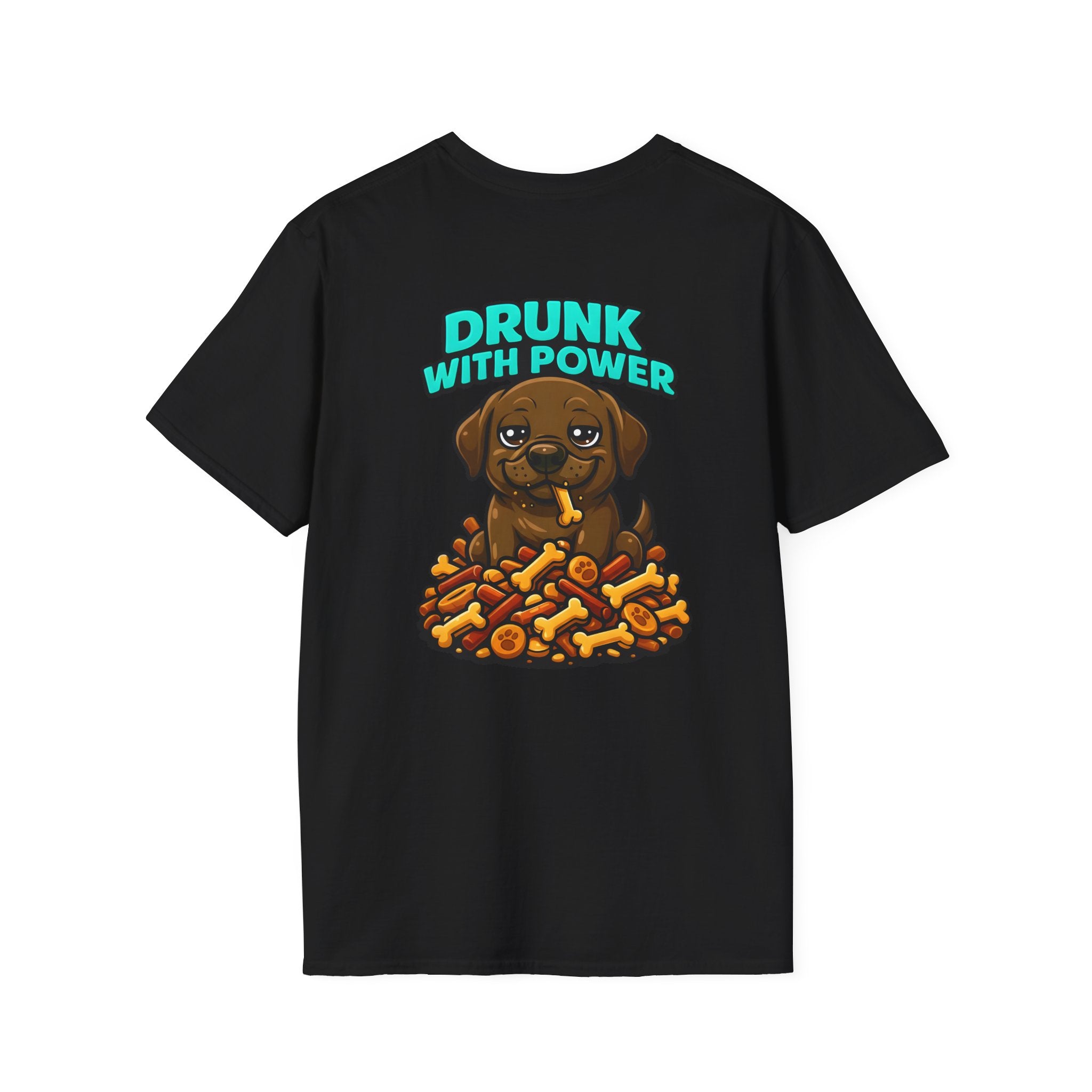 Dog Personalized Chocolate Lab Lover T-Shirt | Drunk With Power Dog Tee with Front & Back Print