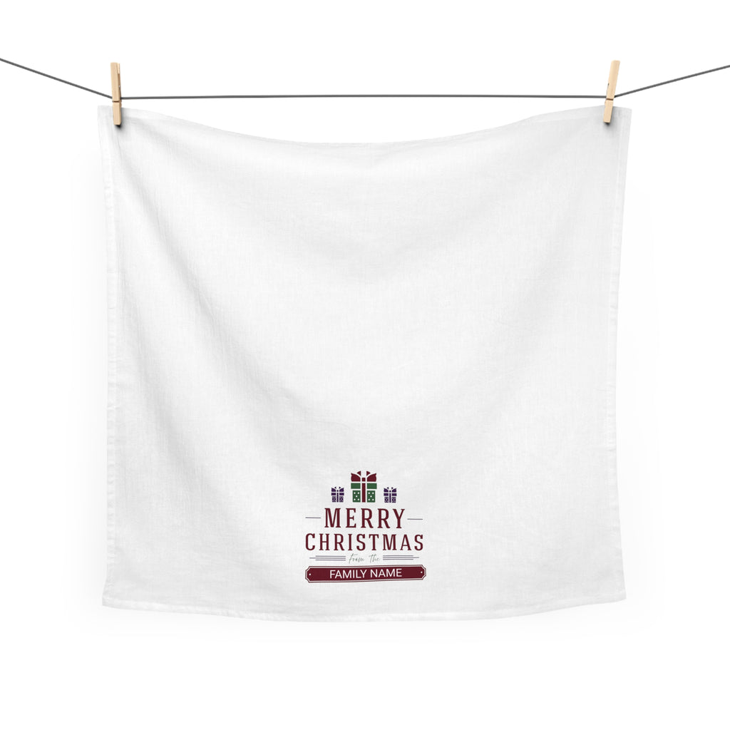 Custom Christmas Tea Towel, Holiday Kitchen Décor, Personalized Gift, Family Name Towel, Festive Home Accessory