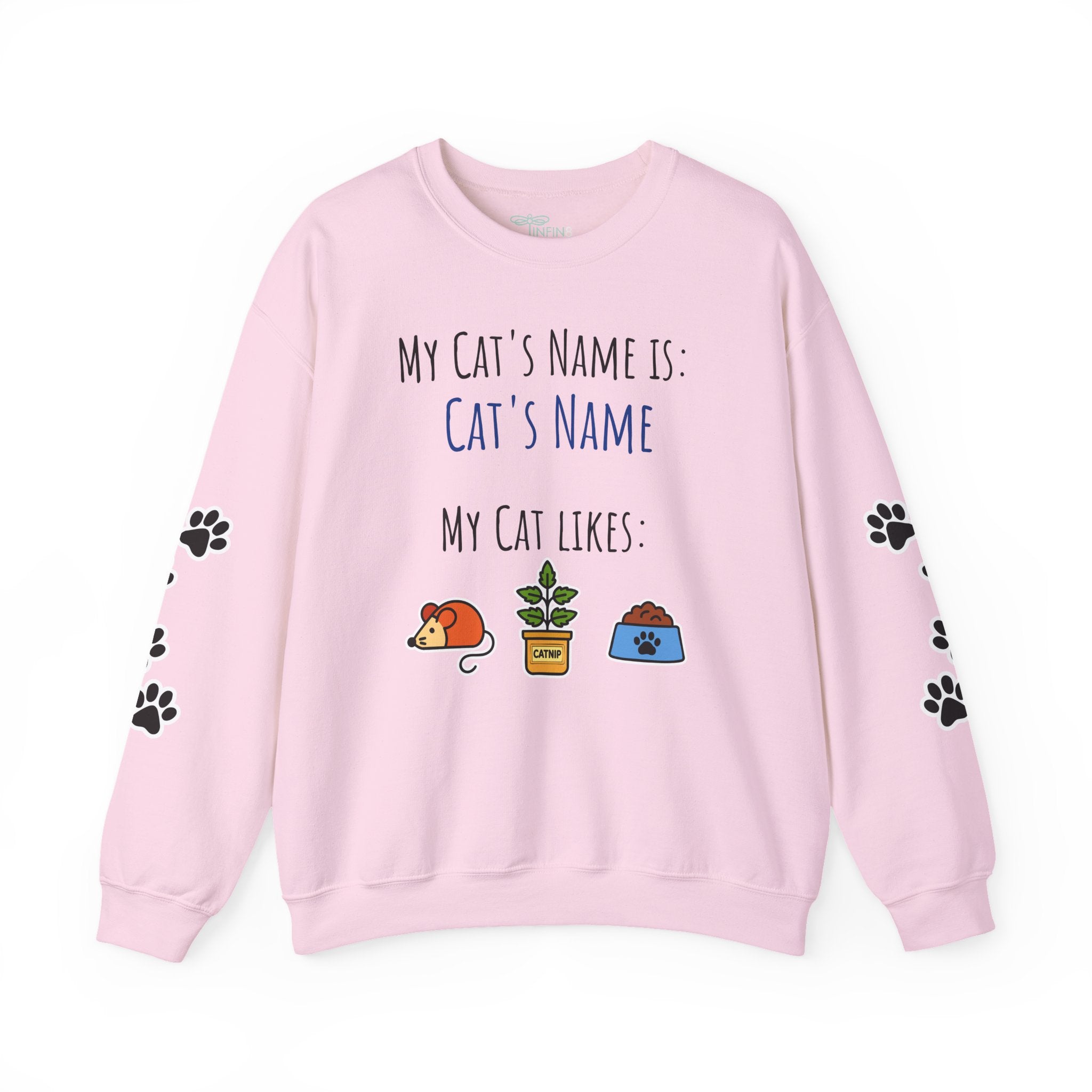 Cat Personalized Name Sweatshirt with Paw Print Sleeves