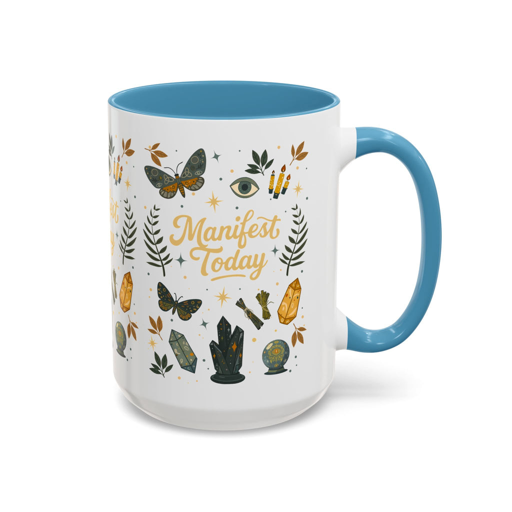 Manifest Today Ceramic Cup | Mystical Crystal Butterfly Coffee Mug | Positive Energy Affirmation Gift