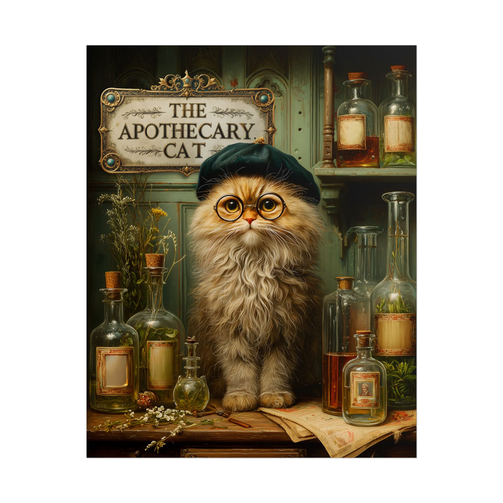 The Apothecary Cat Wall Art | Vintage Steampunk Fantasy Cat Alchemist Print