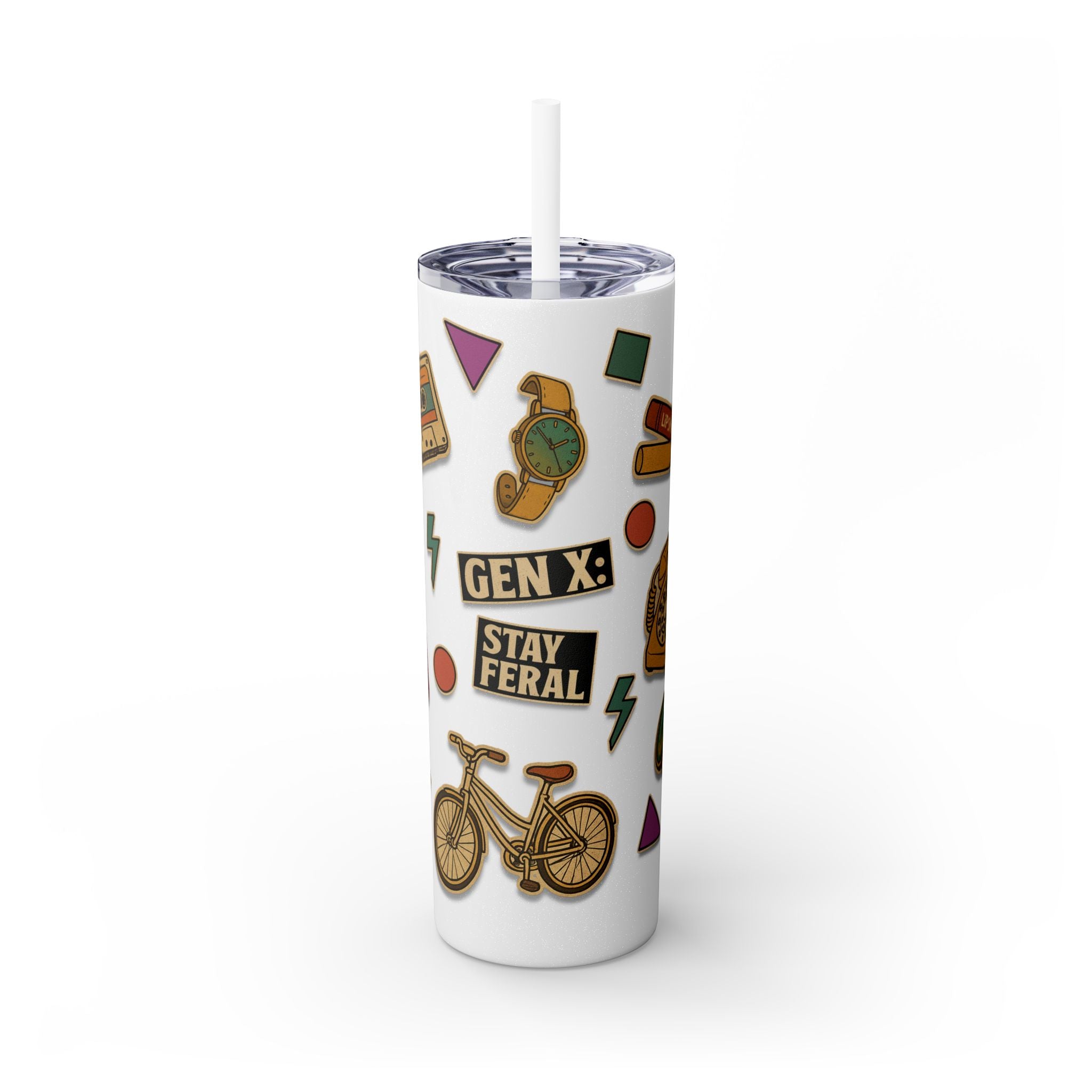 Gen X Stay Feral Skinny Tumbler | Retro 20oz Drinkware for Bold GenX Style
