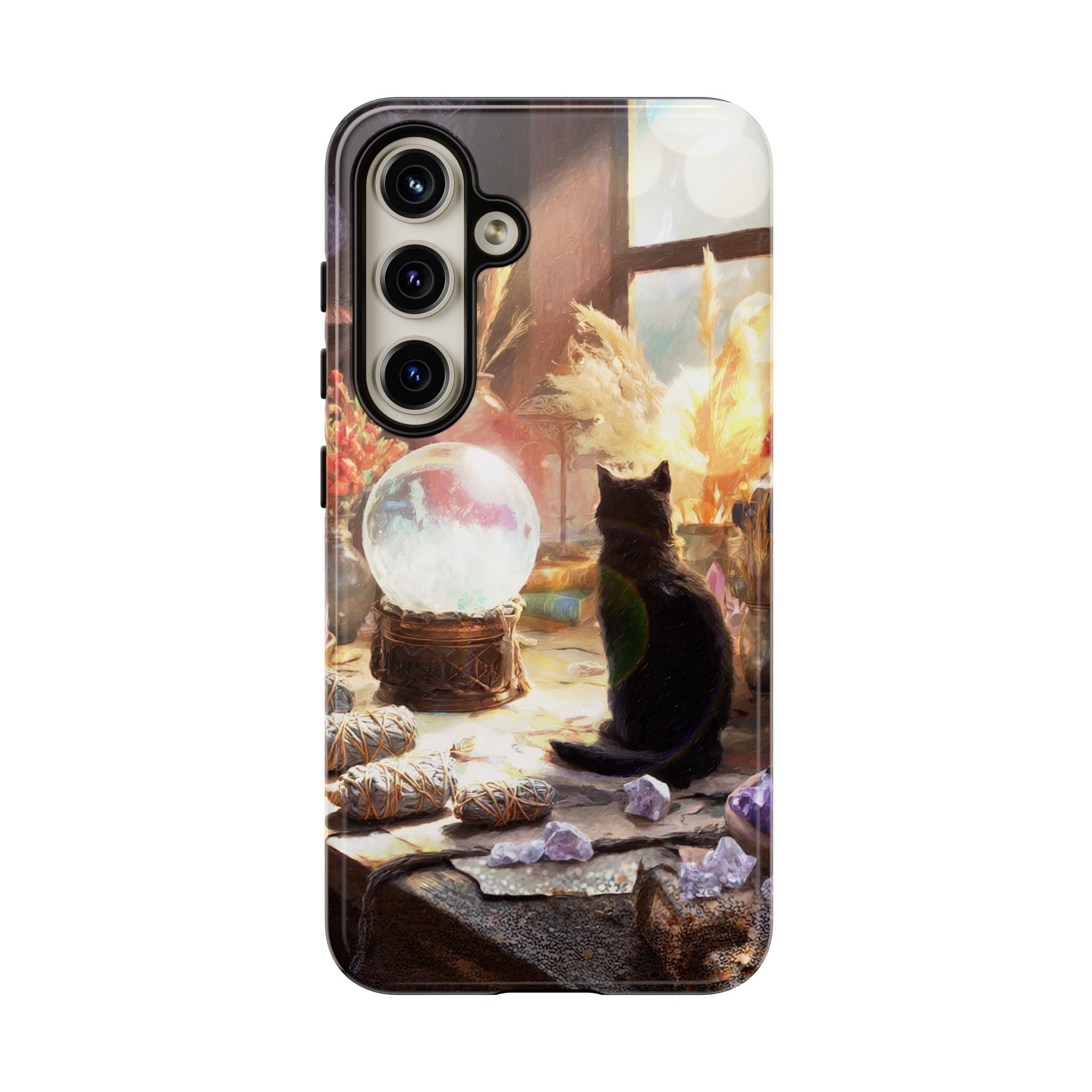 Crystal Phone case, Black Cat Case - Aesthetic Tough Case for Black Cat Lovers, Gift for Her, Witch Decor, Phone Protector, Home Vibes