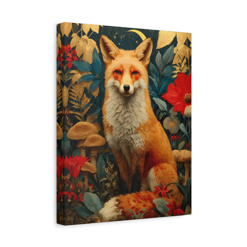 Red Fox Canvas Wall Art | Woodland Creatures Print in Deep Navy & Warm Earth Tones