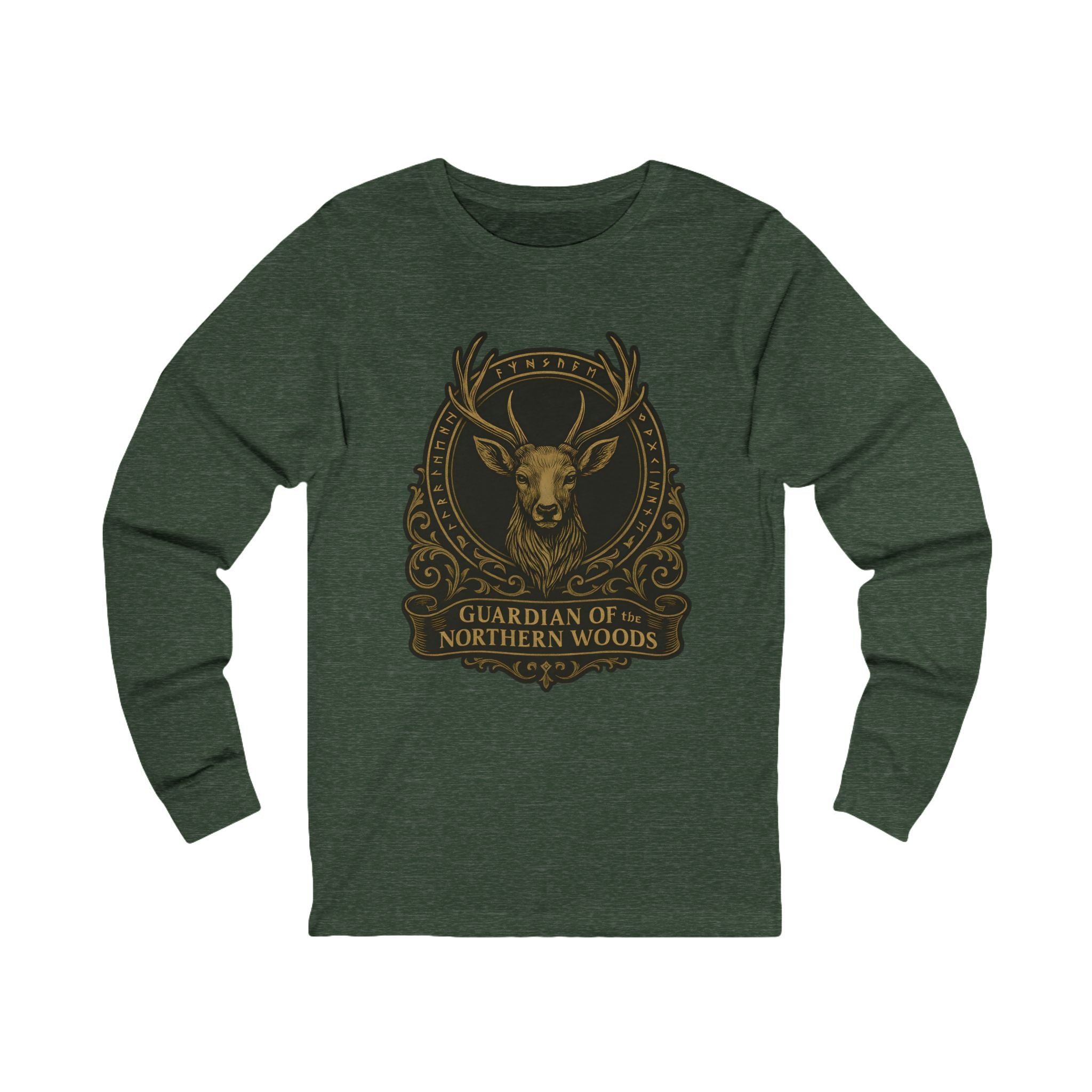 Guardian of the Northern Woods Long Sleeve Tee | Castlecore stag crest shirt inspired by medieval nature and royal fantasy design