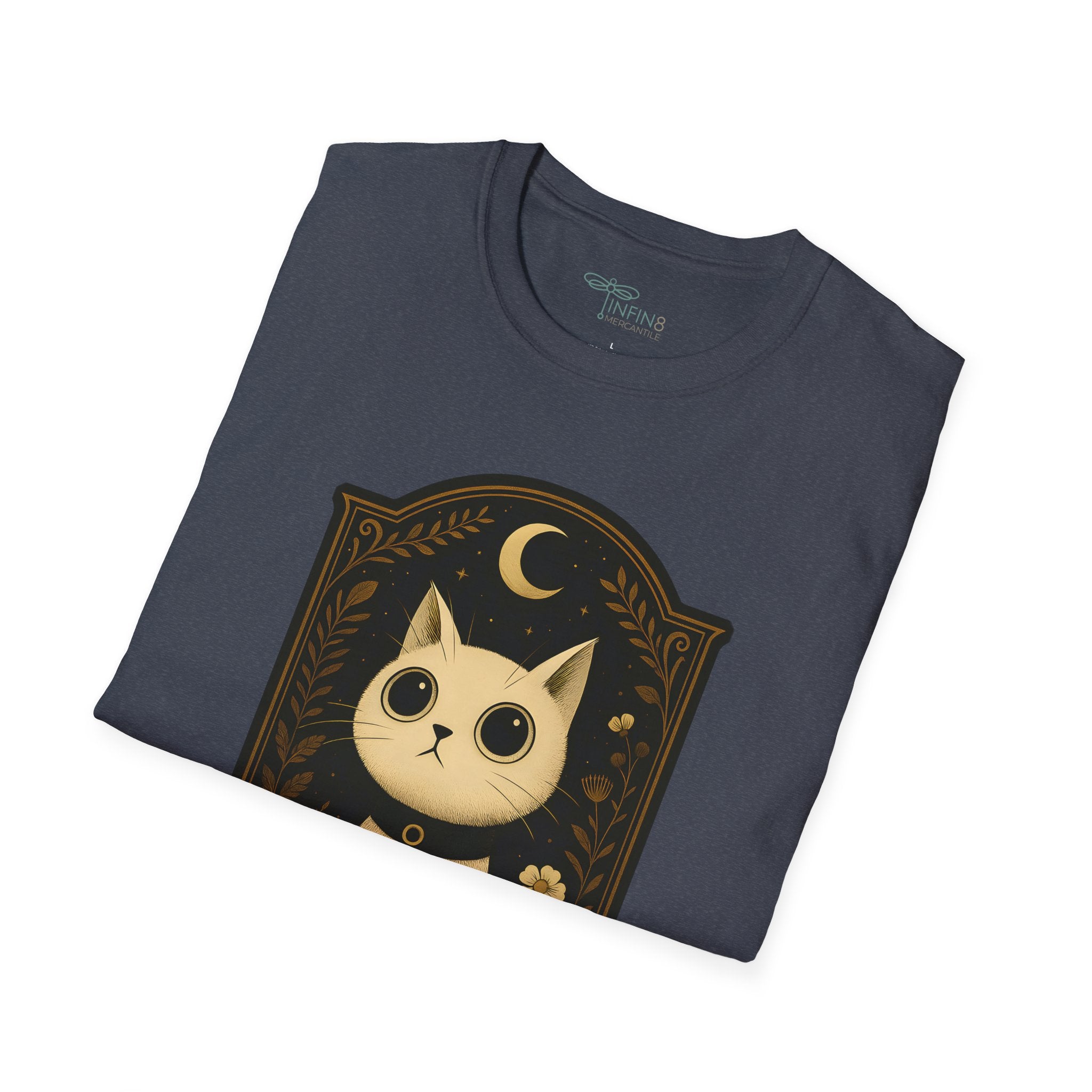 The Moonlit Cat T-Shirt | The Forest Garden Collection Mystical White Cat Tee for Fantasy