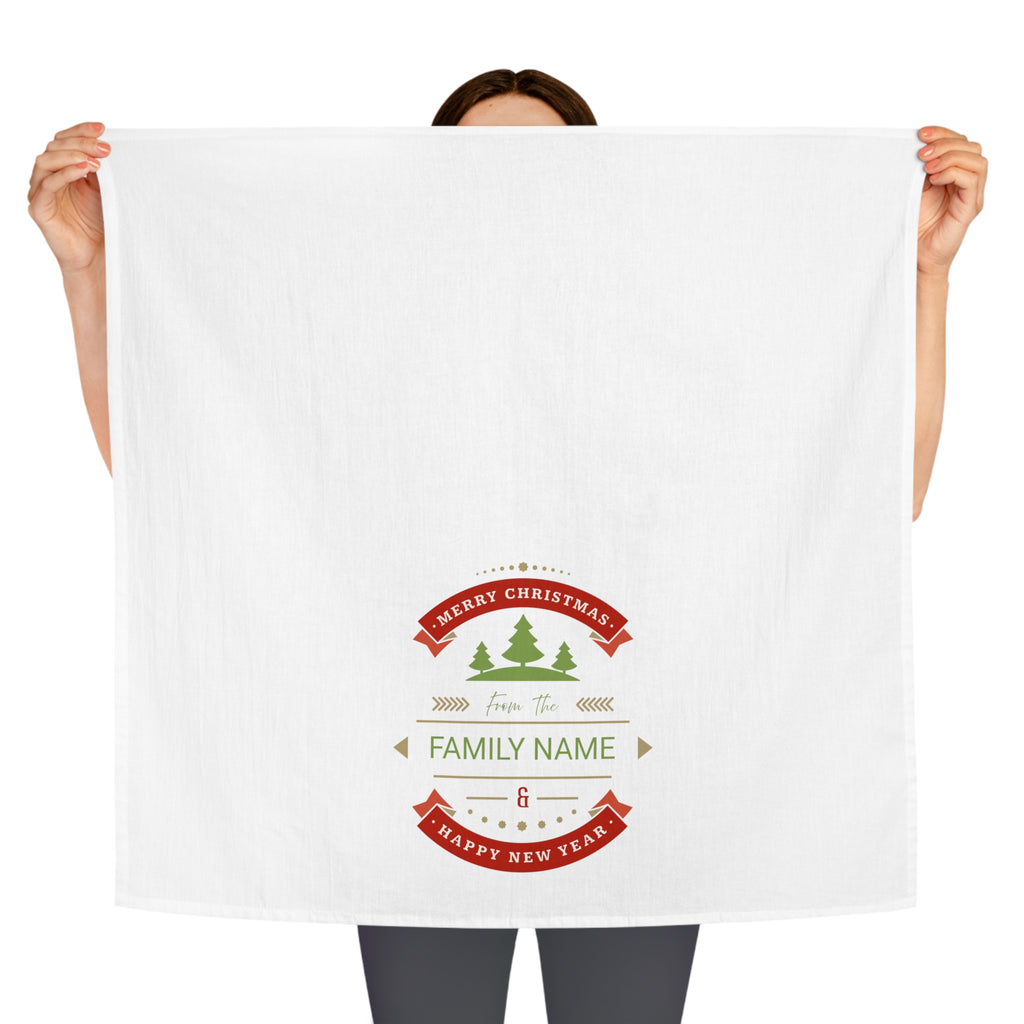 Custom Christmas Tea Towel for Festive Kitchen Decor, Personalized Gift with Family Name, Holiday Home Accessory