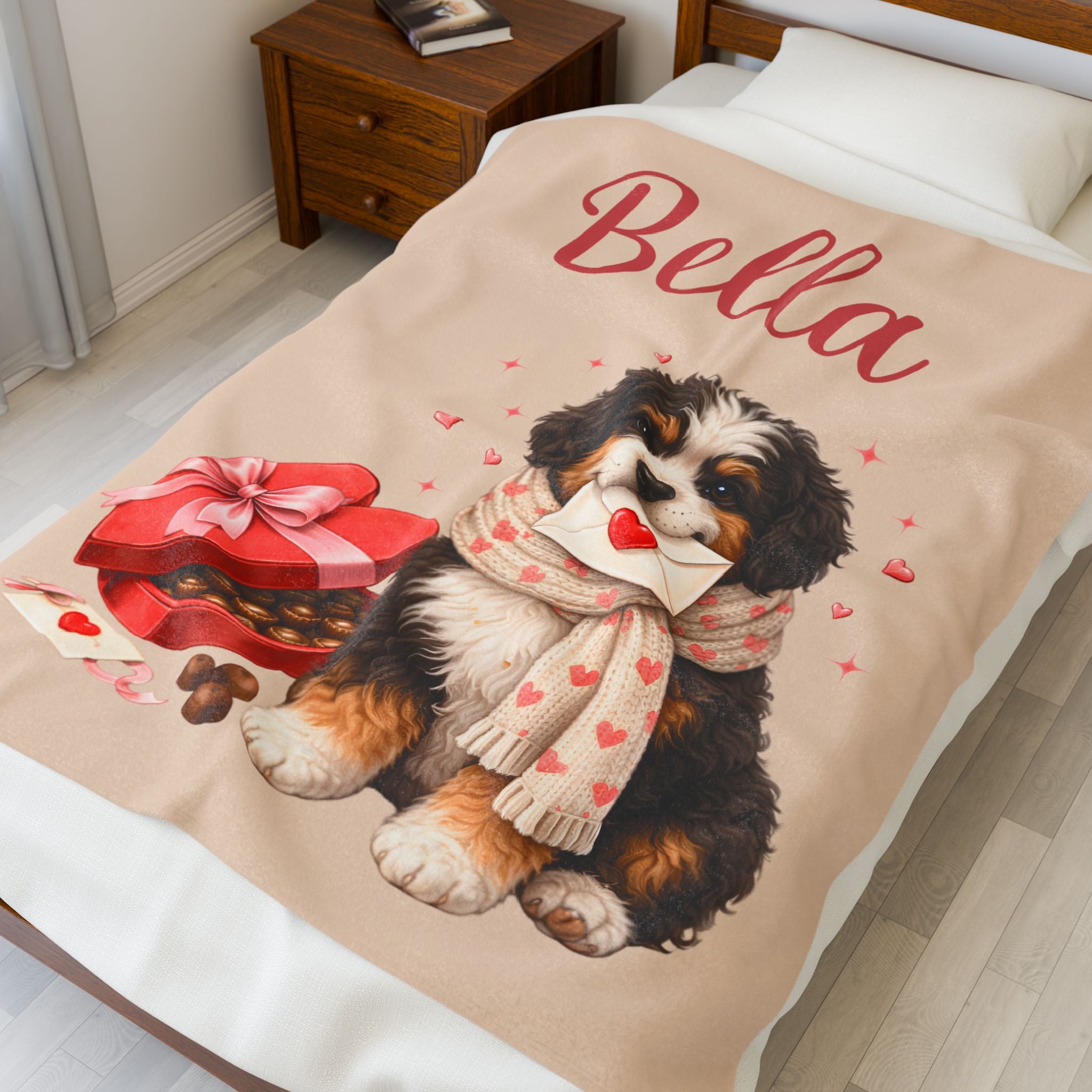 Valentines Day Dog Bernedoodle Blanket | Love Letters Valentine Gift for Dog Lovers