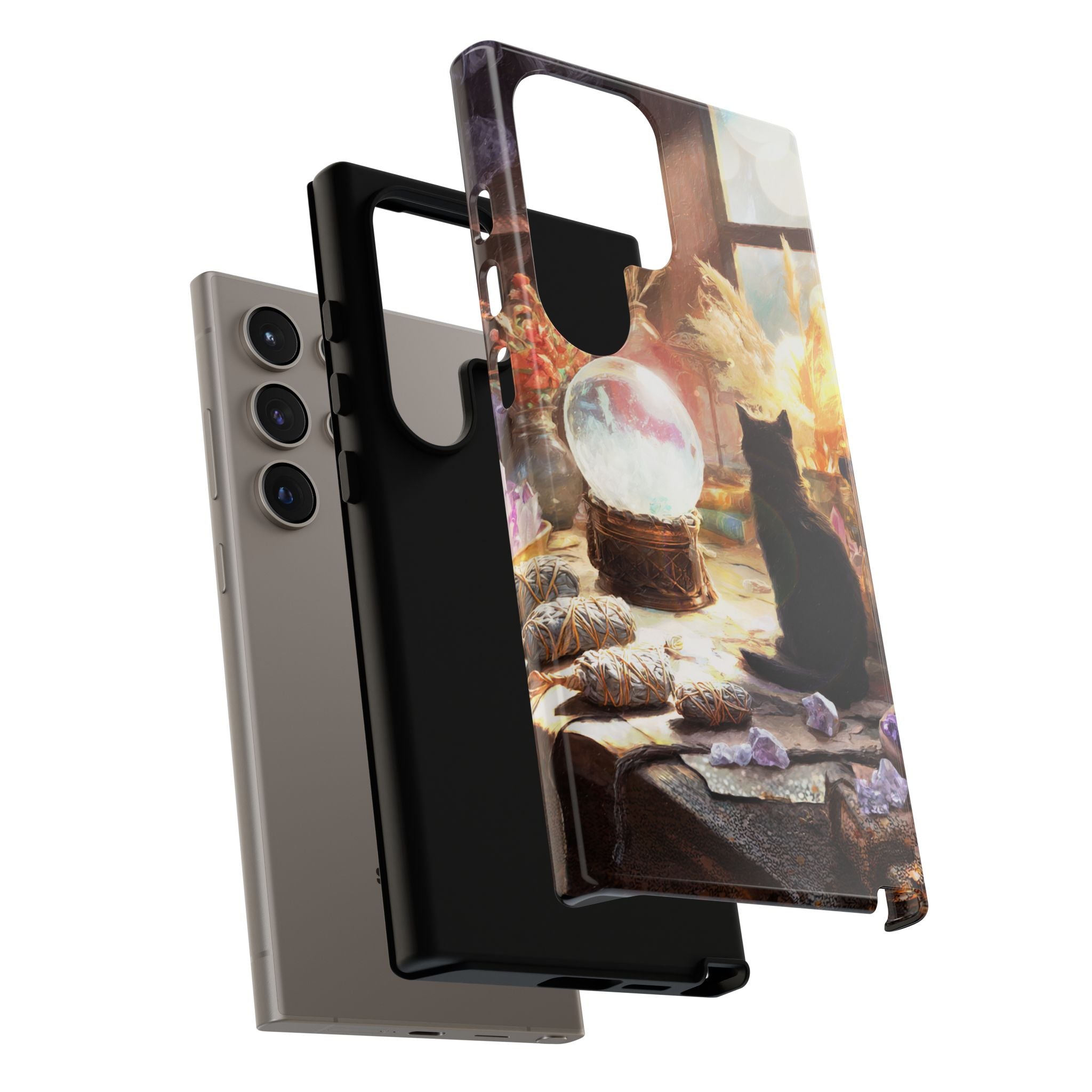 Crystal Phone case, Black Cat Case - Aesthetic Tough Case for Black Cat Lovers, Gift for Her, Witch Decor, Phone Protector, Home Vibes