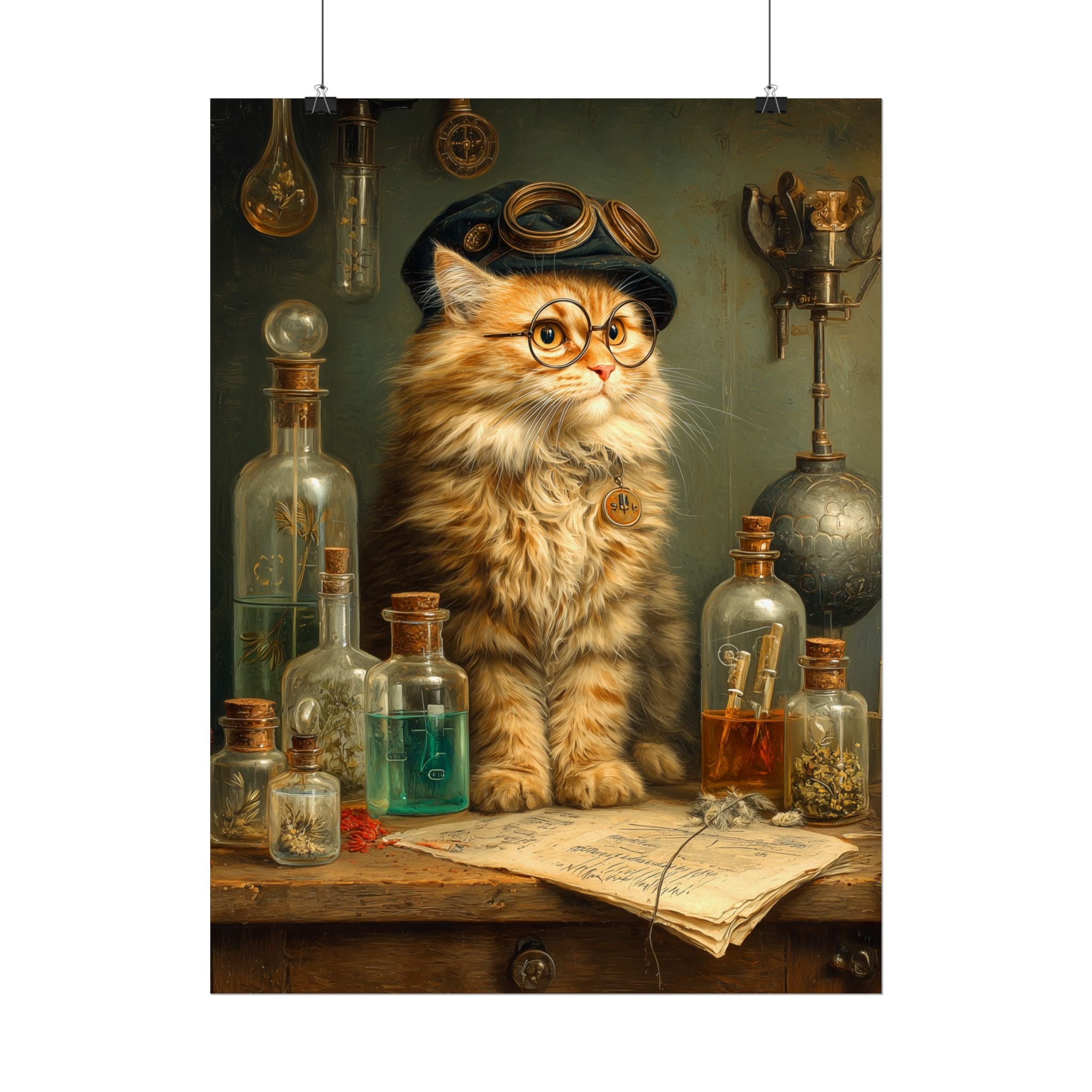The Apothecary Cat Wall Art | The Forest Garden Collection Vintage Steampunk Fantasy Cat Alchemist Print
