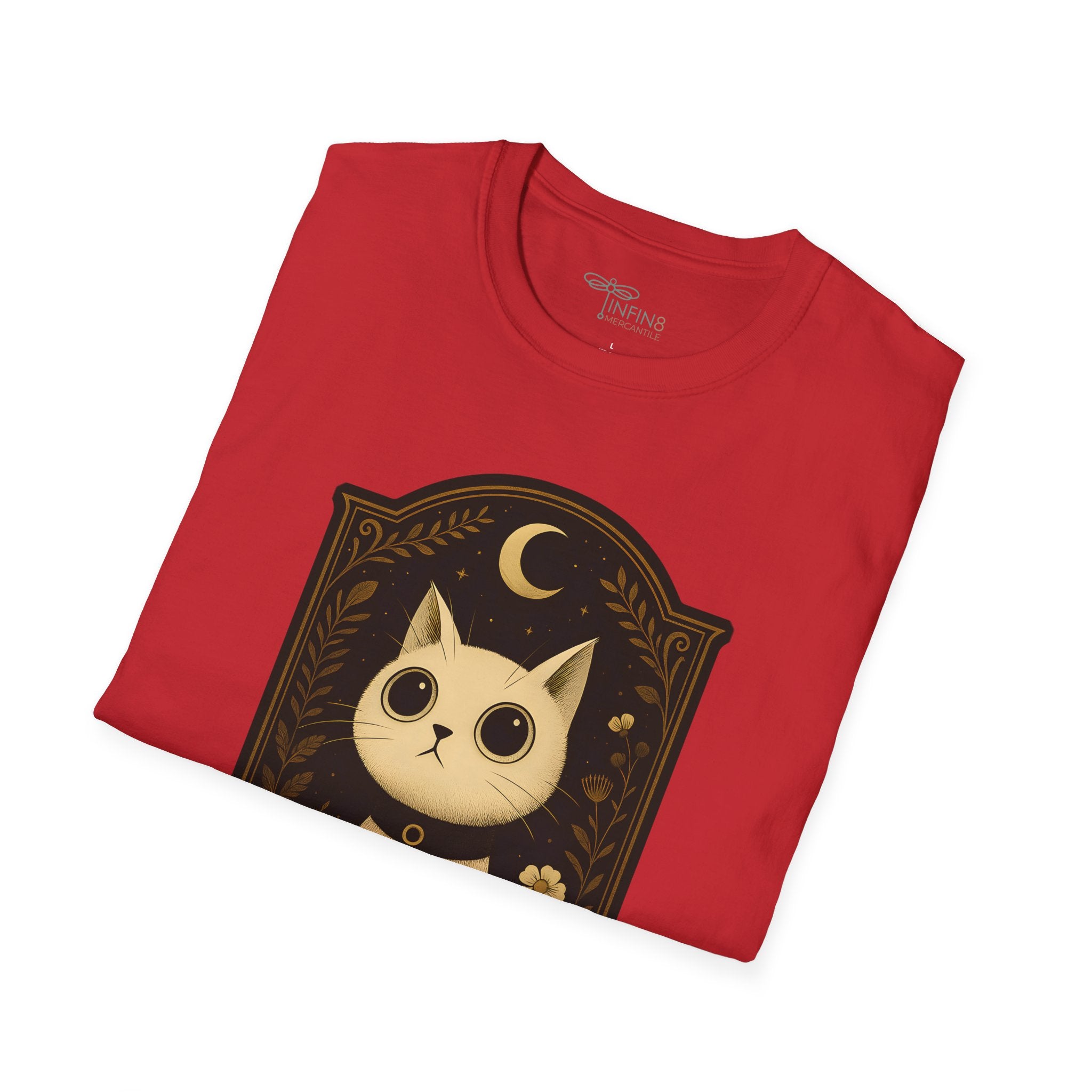 The Moonlit Cat T-Shirt | The Forest Garden Collection Mystical White Cat Tee for Fantasy