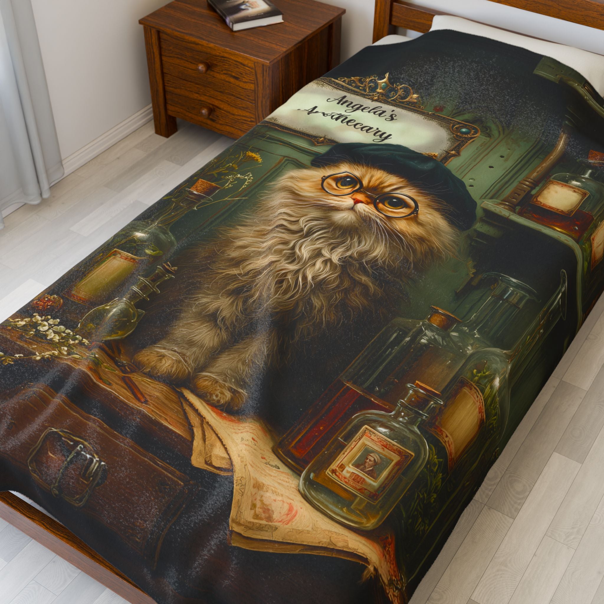 Apothecary Cat Personalized Plush Blanket | Custom Name Witchy Poetcore Throw for Cat Lovers