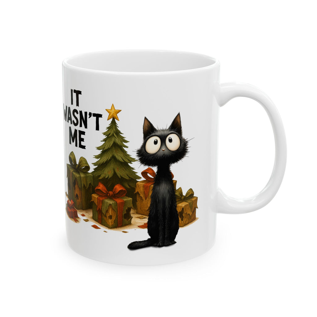 Frazzled Black Cat Christmas Mug | Cute Holiday Cat Lover Gift in 11oz or 15oz