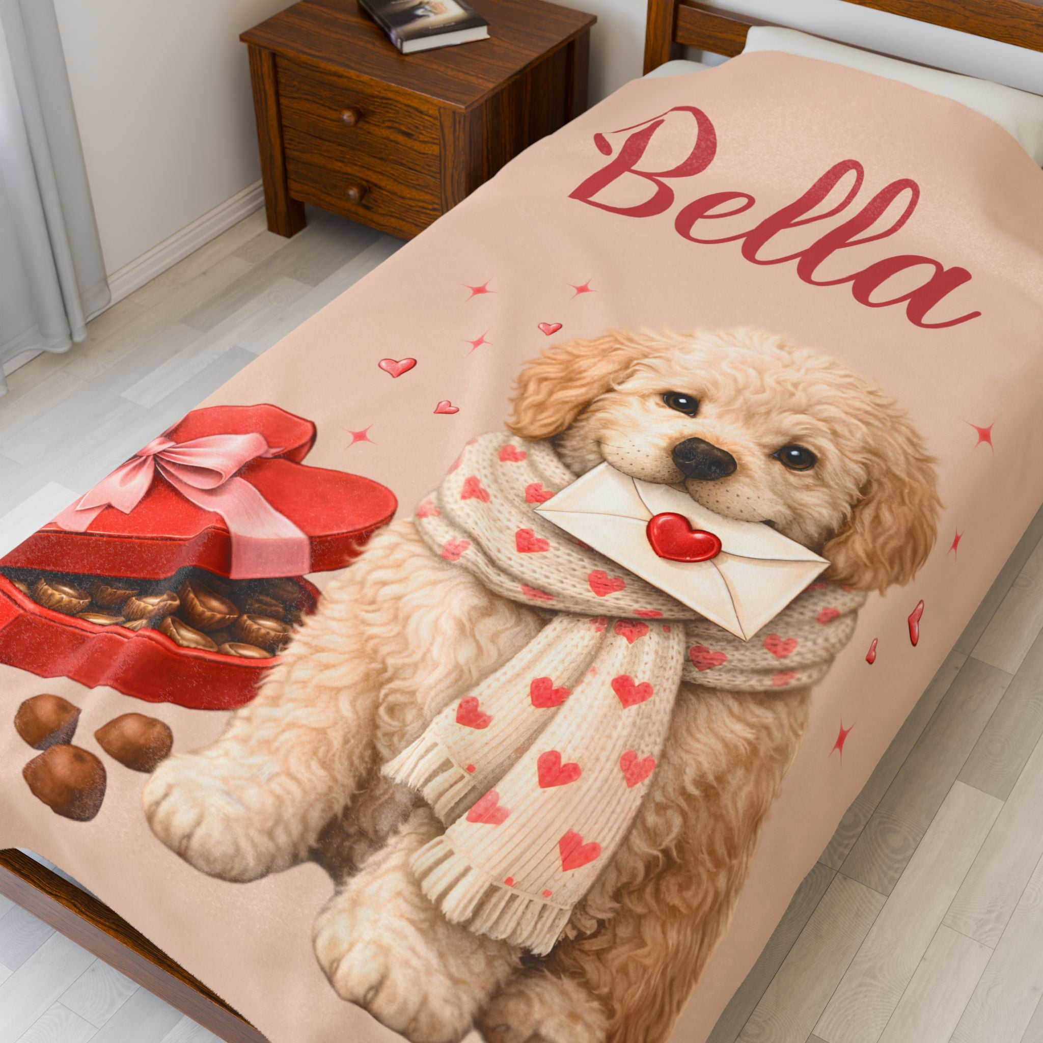 Valentines Day Labradoodle Dog Blanket | Love Letters Valentine Gift for Doodle Lovers