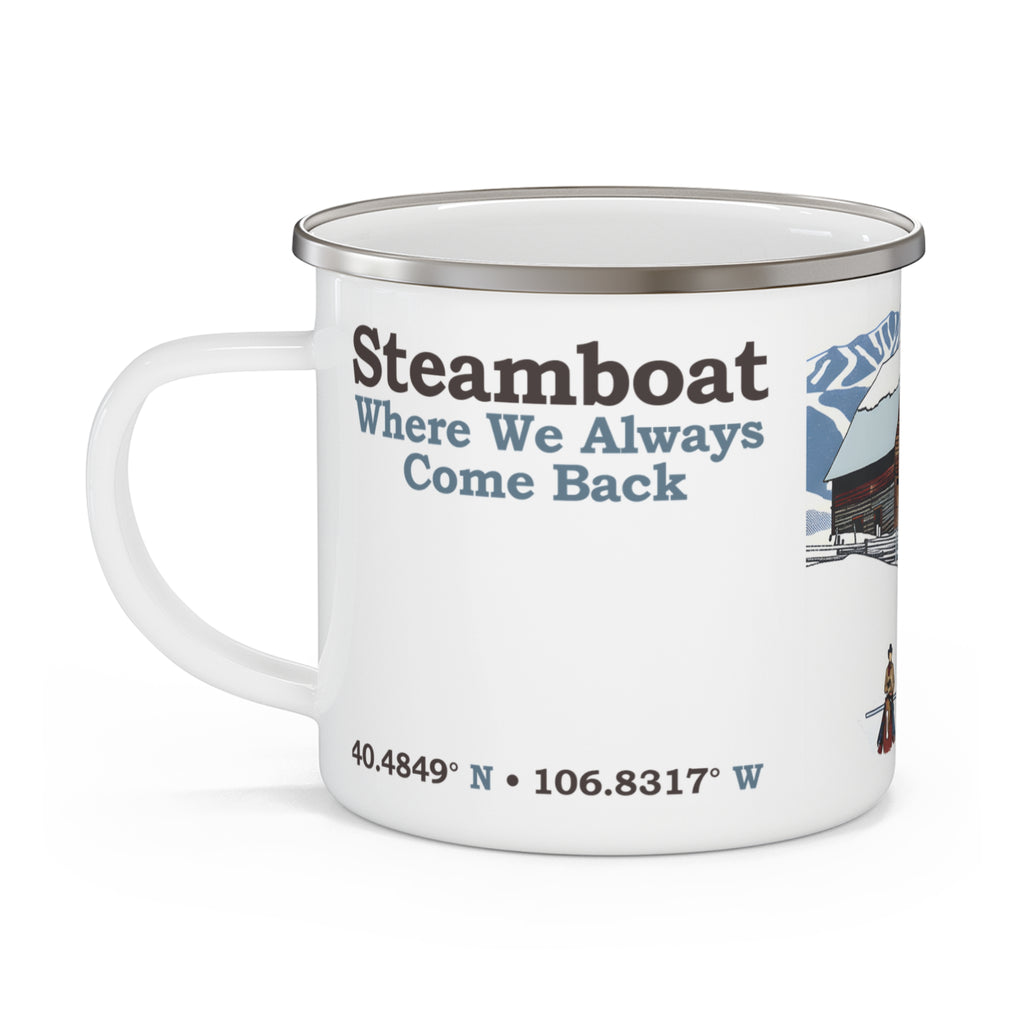 Steamboat Springs Ski Season 2026 Enamel Camping Mug | Cabin Winter Design