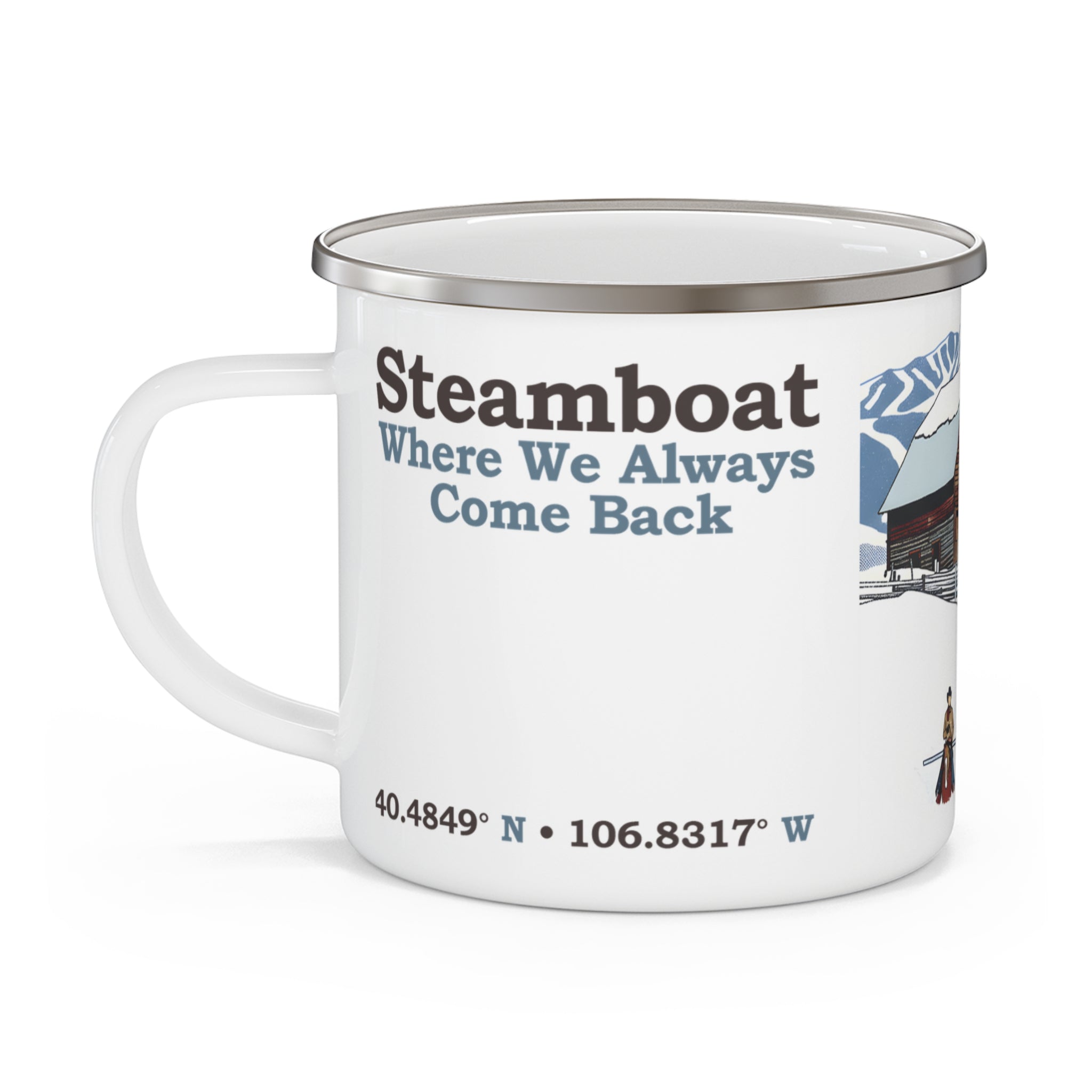 Steamboat Springs Ski Season 2026 Enamel Camping Mug | Cabin Winter Design