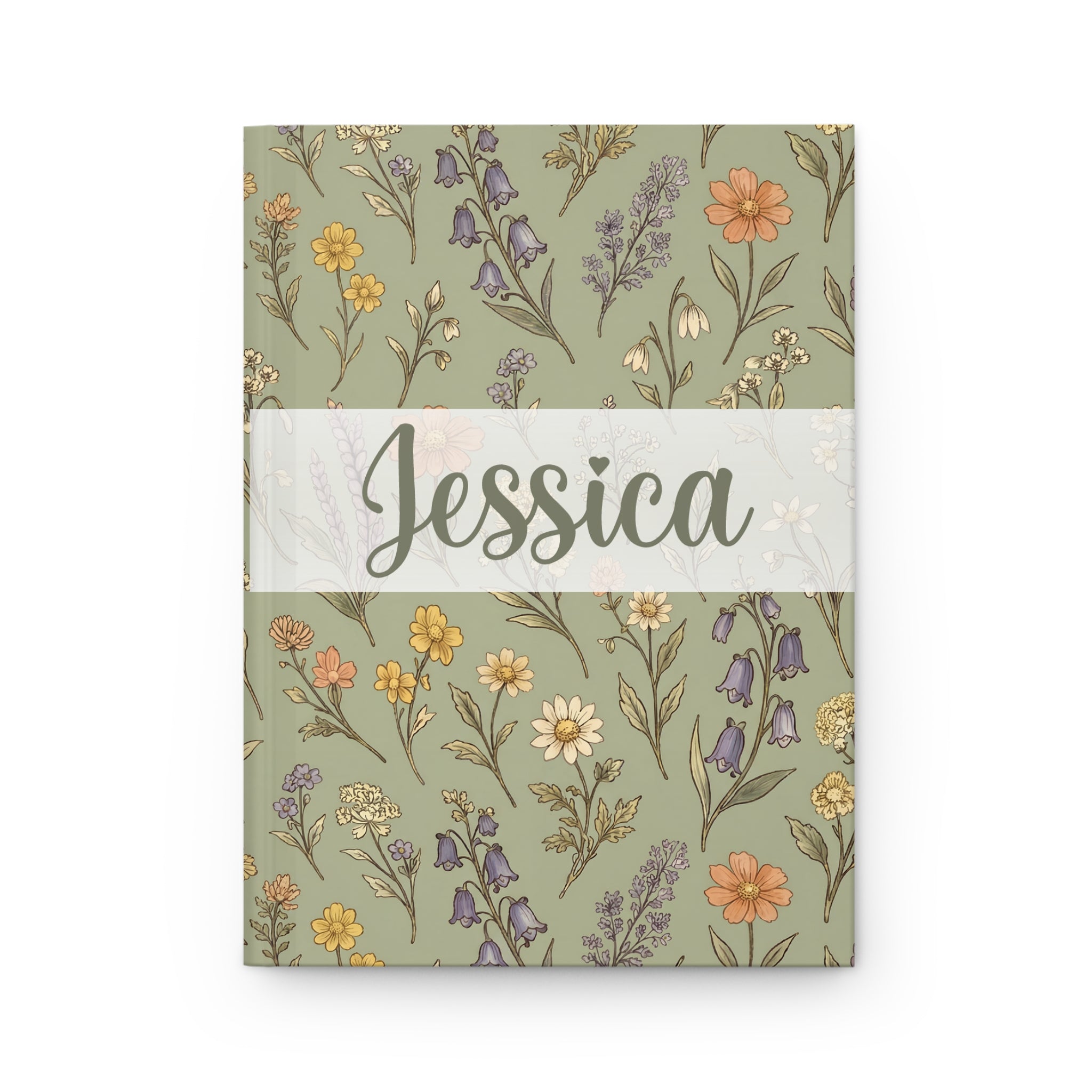 Notebook with floral design and 'Jessica' on a white background