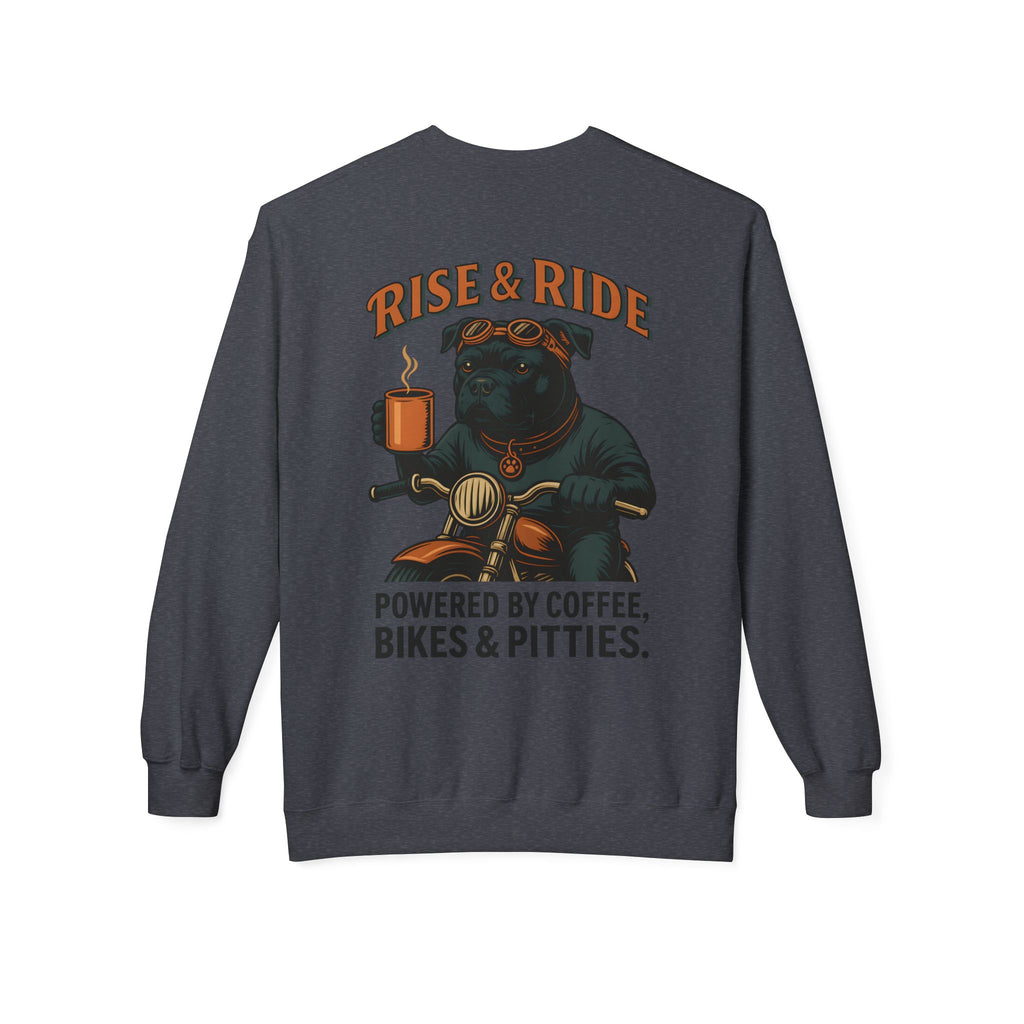 Dog Pitbull Biker Coffee Shirt | Pitbull Motorcycle Sweatshirt for Men Back Print