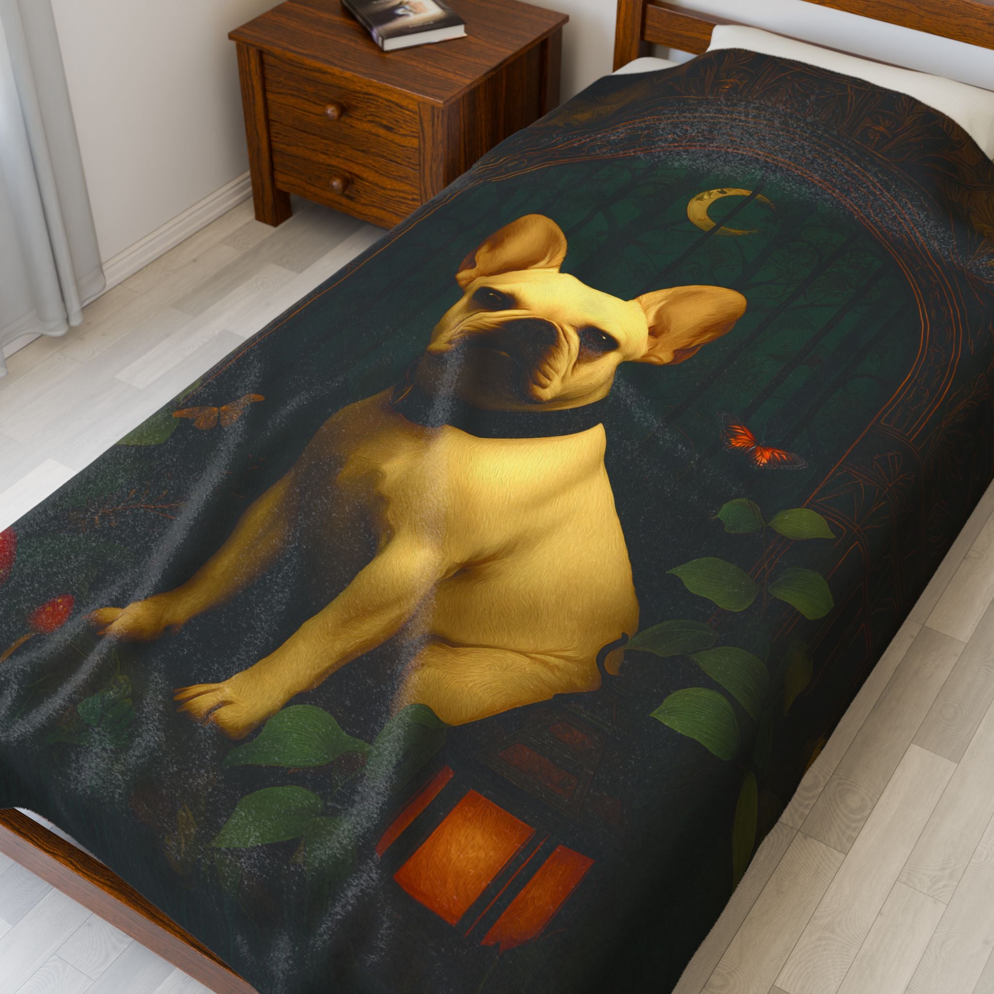 Tan French Bulldog Plush Blanket | Cozy Cabincore Cottagecore Dog Lover Throw