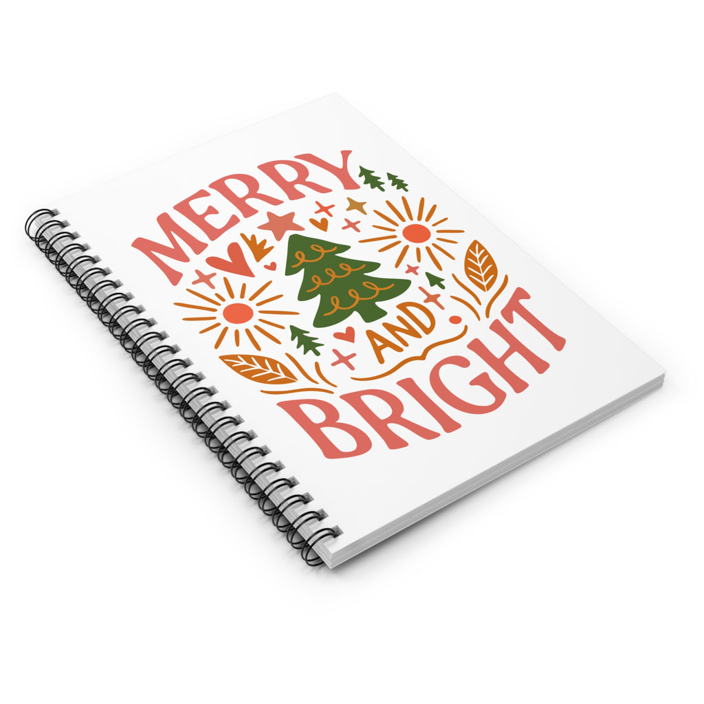 Boho Spiral Notebook - 'Merry & Bright, Holiday Journal, Christmas Gift, Boho Design, Make Lists, Planning, School Supplies