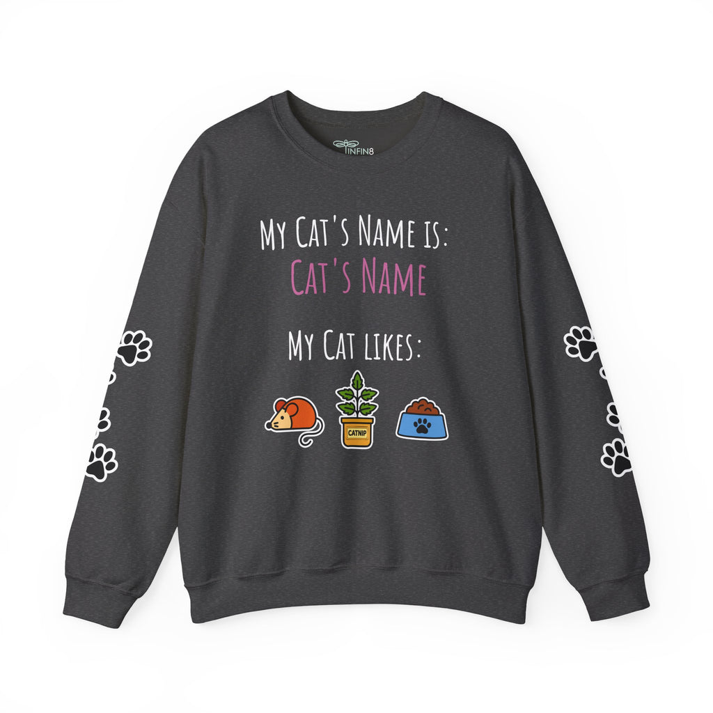 Cat Personalized Name Sweatshirt with Paw Print Sleeves