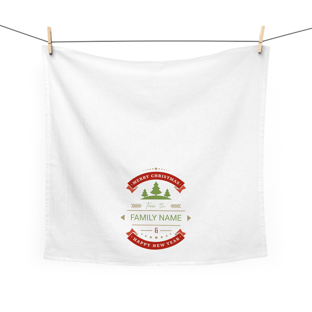 Custom Christmas Tea Towel for Festive Kitchen Decor, Personalized Gift with Family Name, Holiday Home Accessory