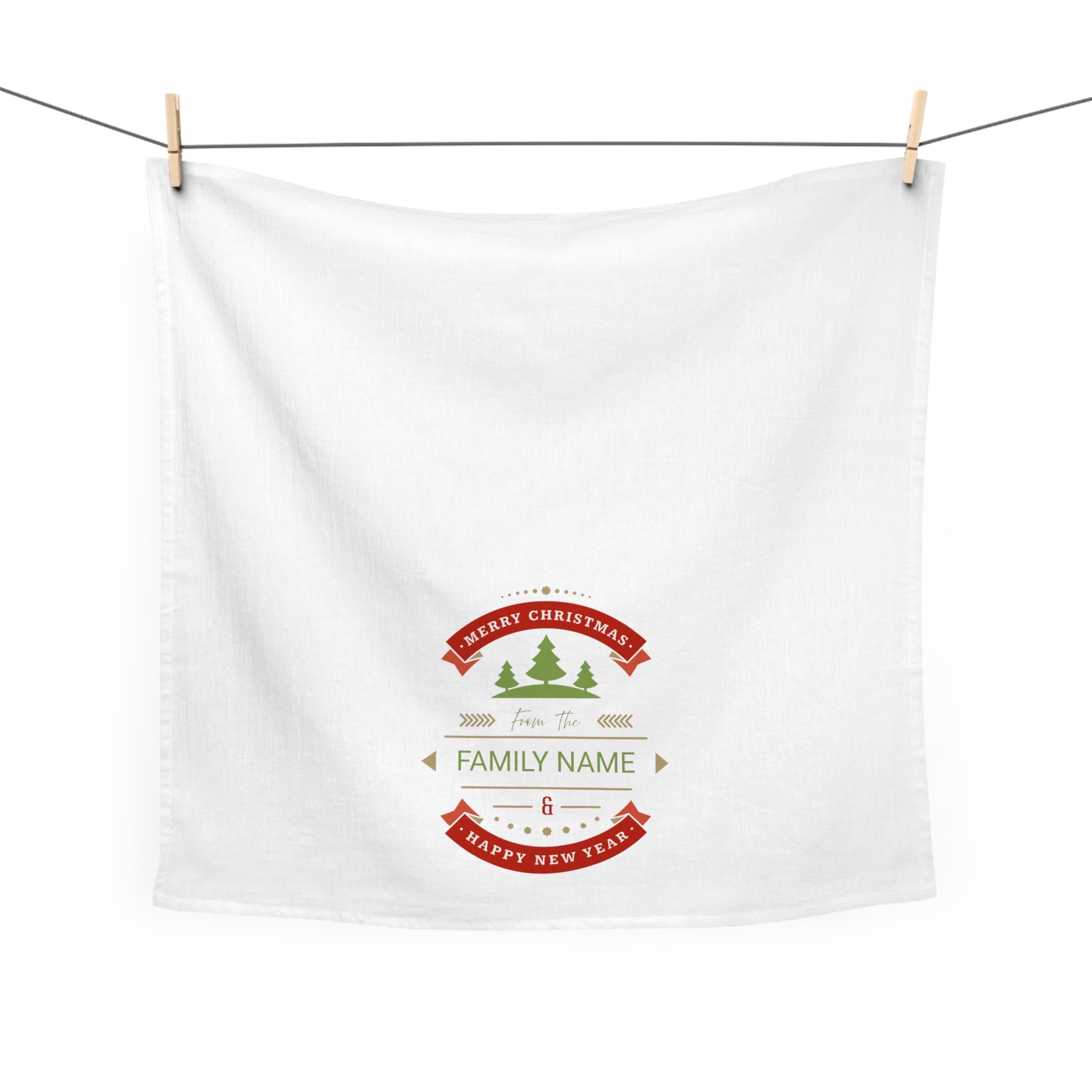 Custom Christmas Tea Towel for Festive Kitchen Decor, Personalized Gift with Family Name, Holiday Home Accessory