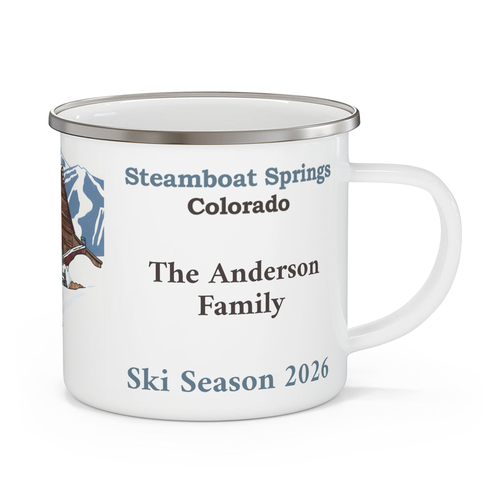 Steamboat Springs Ski Season 2026 Enamel Camping Mug | Cabin Winter Design