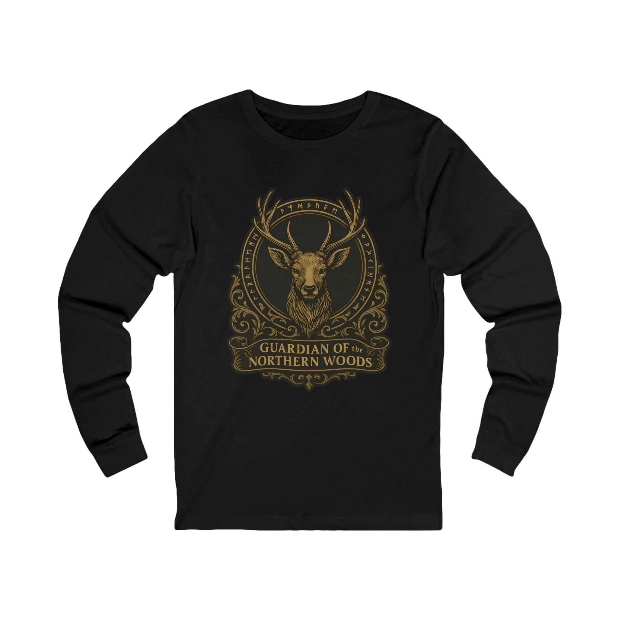 Guardian of the Northern Woods Long Sleeve Tee | Castlecore stag crest shirt inspired by medieval nature and royal fantasy design