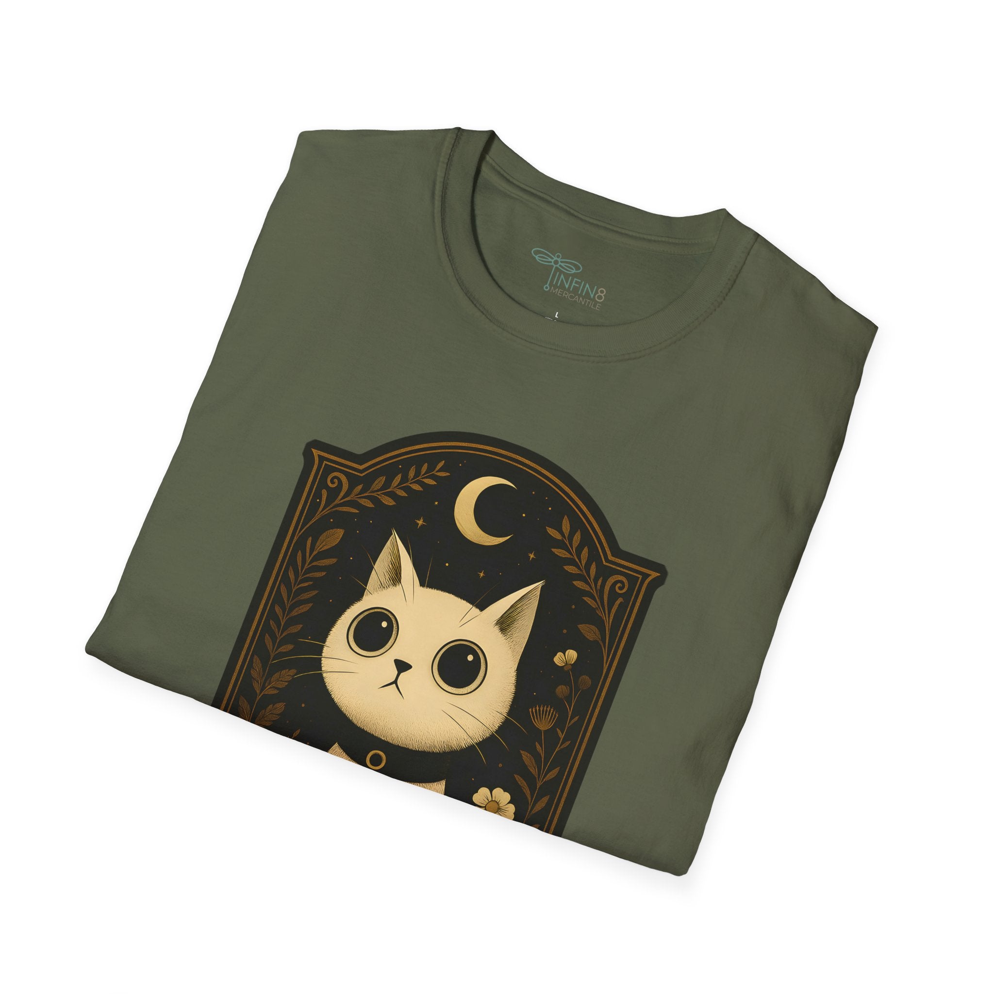 The Moonlit Cat T-Shirt | The Forest Garden Collection Mystical White Cat Tee for Fantasy