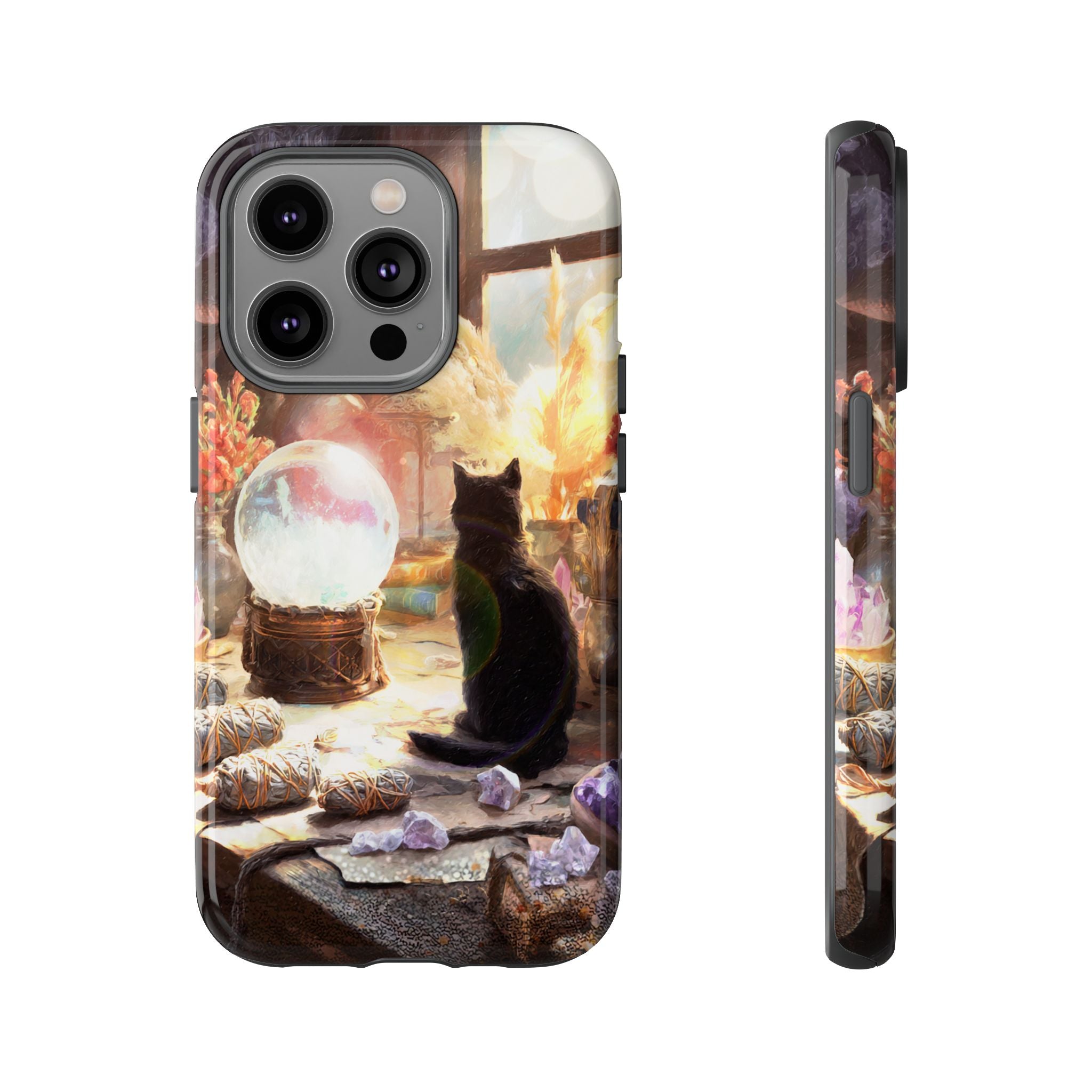 Crystal Phone case, Black Cat Case - Aesthetic Tough Case for Black Cat Lovers, Gift for Her, Witch Decor, Phone Protector, Home Vibes