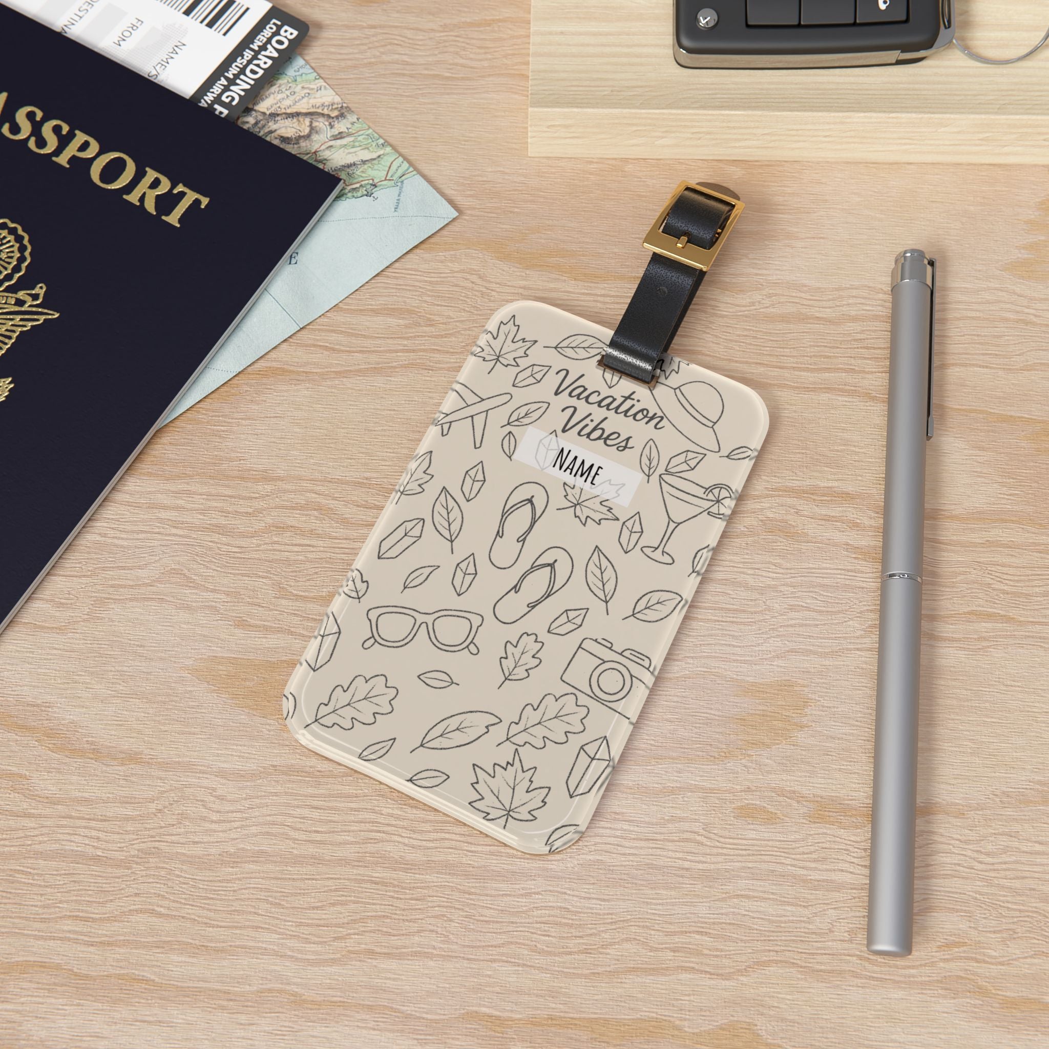 Luggage Tag Ivory Vacation Vibe | Custom Travel Accessory, Personalized Suitcase Label, Bridal Gift, Cute Holiday Gift, Customer Travel Tag