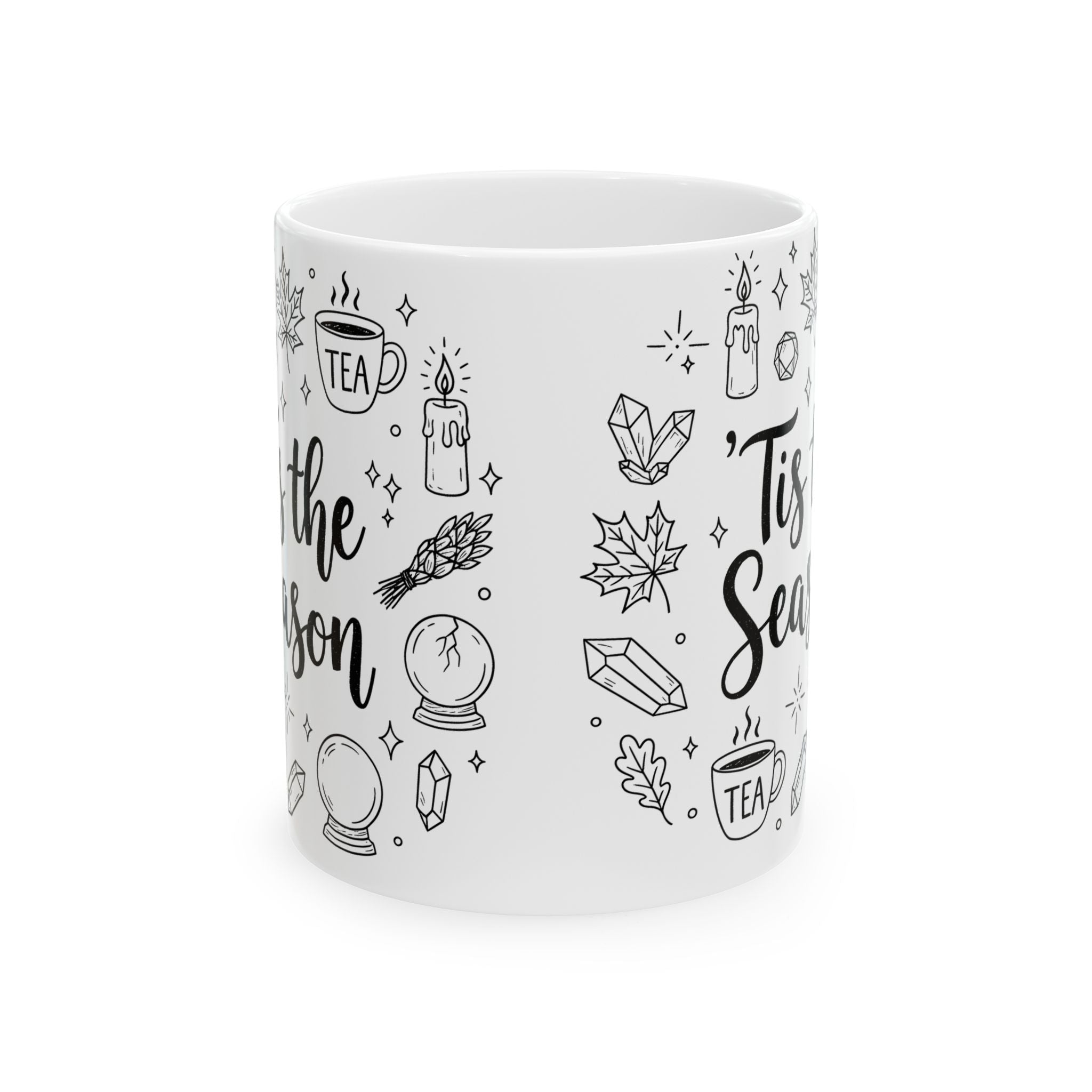 Tis the Season Doodle Mug | Celestial Holiday Christmas Tea & Crystal Coffee Cup