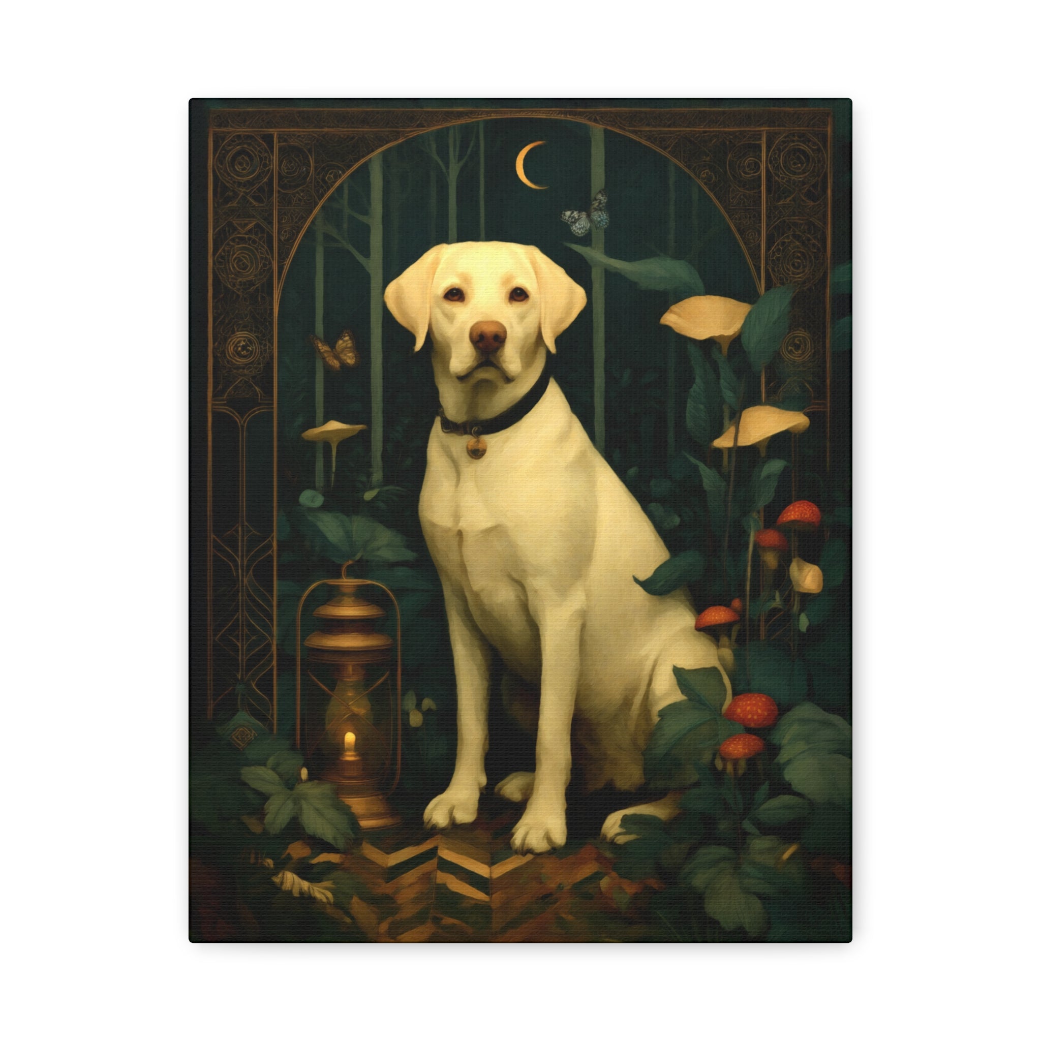 Yellow Labrador Retriever Canvas | Forest Garden Botanical Dog Wall Art with Painterlye