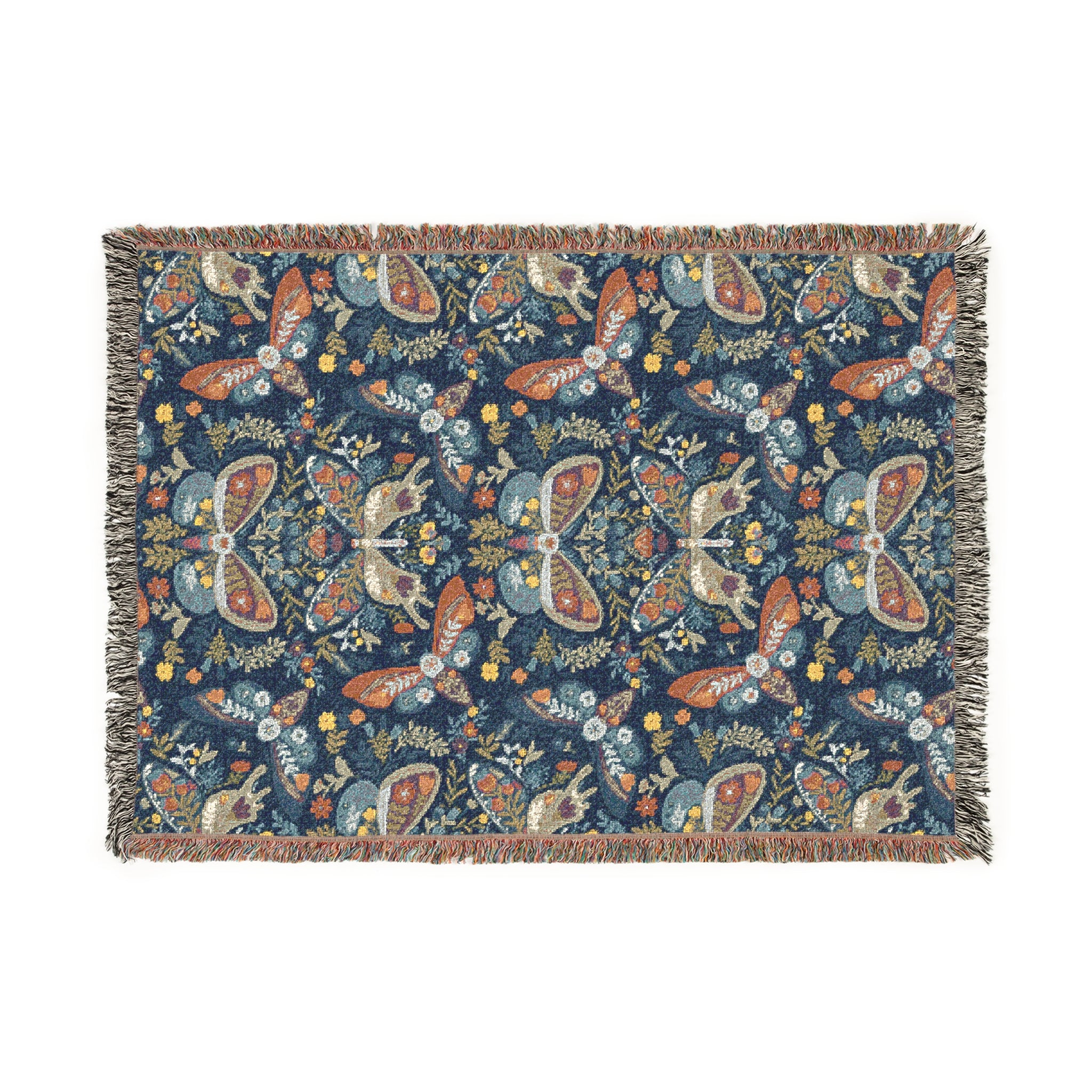 Folk Art Butterfly Blanket Botanical Woven Throw | Mystical Tapestry Cozy Fall Decor Nature Lover Gift Boho Style Home Accent