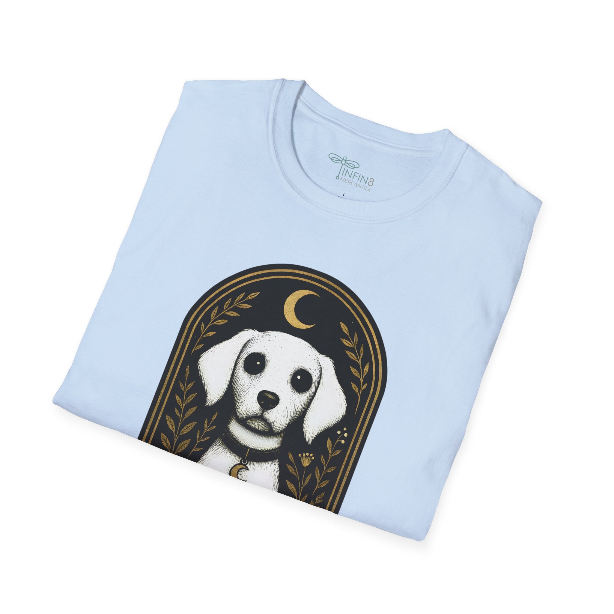 The Moonlit Hound T-Shirt | The Forest Gaden White Dog Art Tee for Pet Lovers