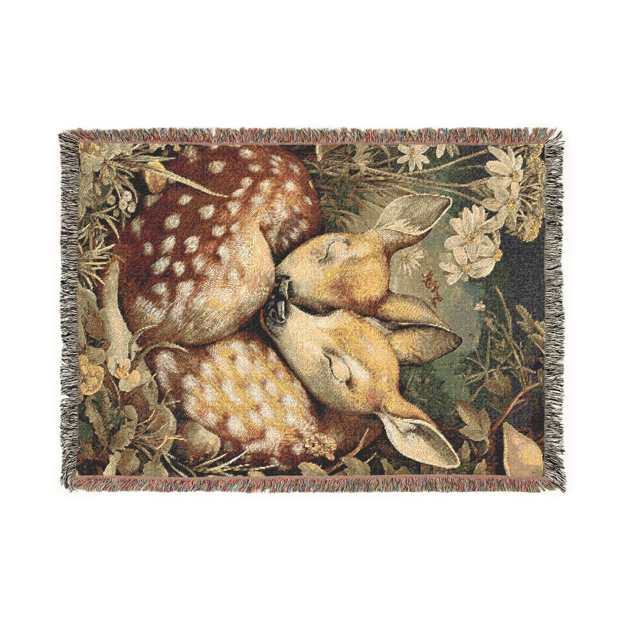 Valentine Deer Woven Tapestry Blanket | Cabincore Woodland Animal Gift for Her