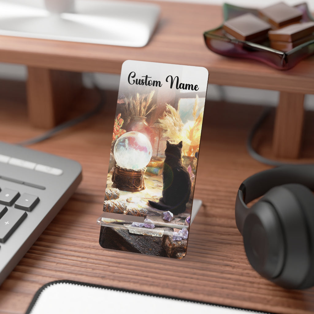 Witchy Black Cat Crystal Ball Custom Mobile Display Stand for Smartphones | Phone Desk Holder
