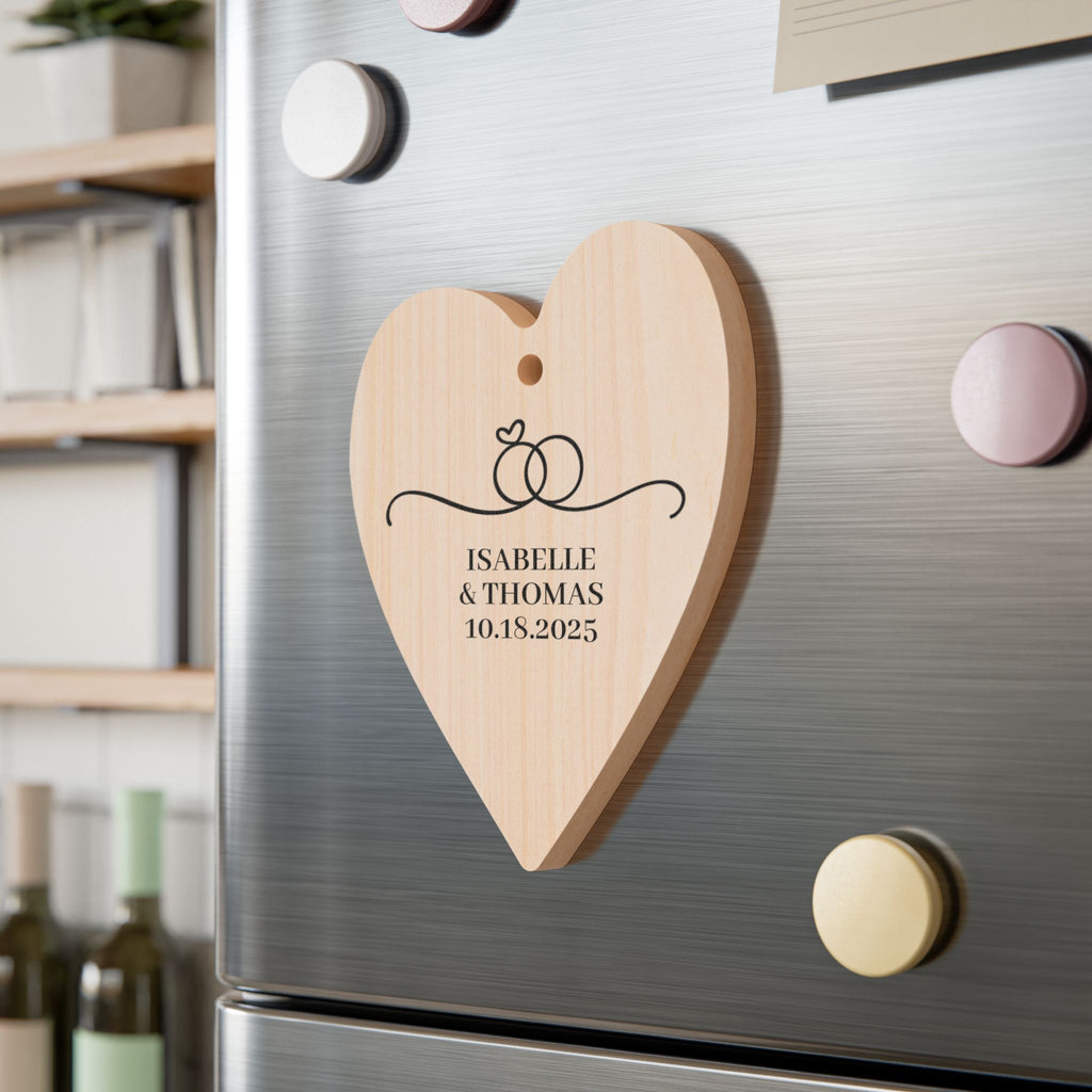 Personalized Engagement Wooden Ornament | Wedding Day Christmas Ornament Wood Heart