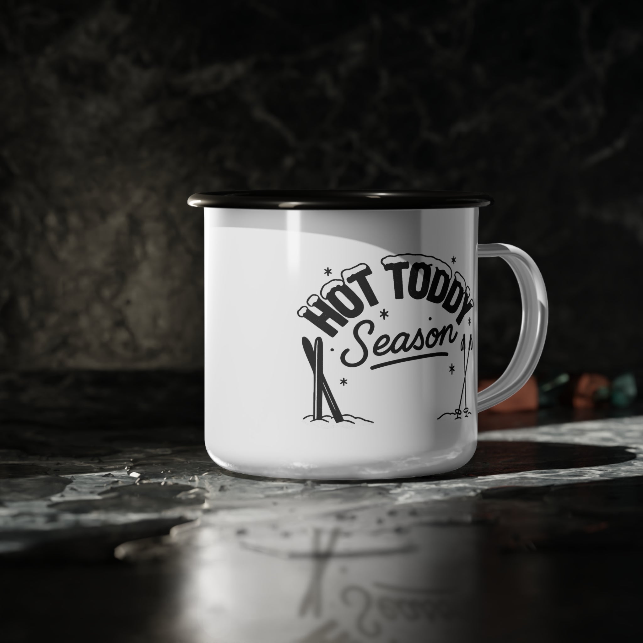 Hot Toddy Black Après Ski Cocktail Enamel Mug | cozy winter ski lodge hot drink cup