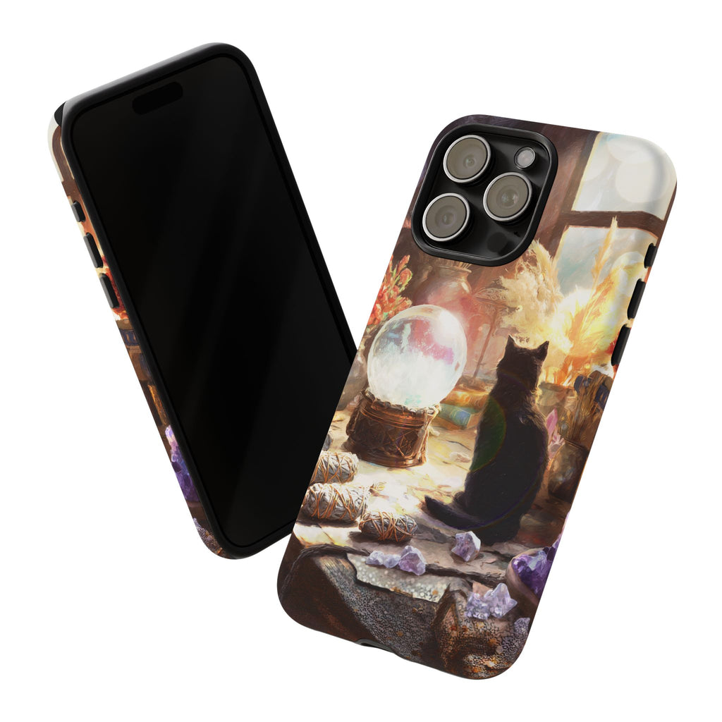 Crystal Phone case, Black Cat Case - Aesthetic Tough Case for Black Cat Lovers, Gift for Her, Witch Decor, Phone Protector, Home Vibes