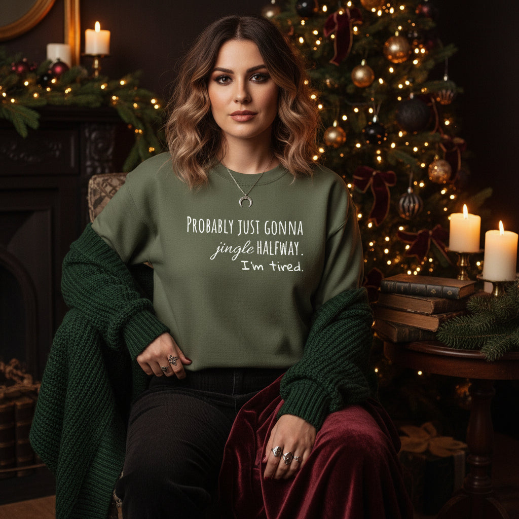 Green sweatshirt with text on a white background