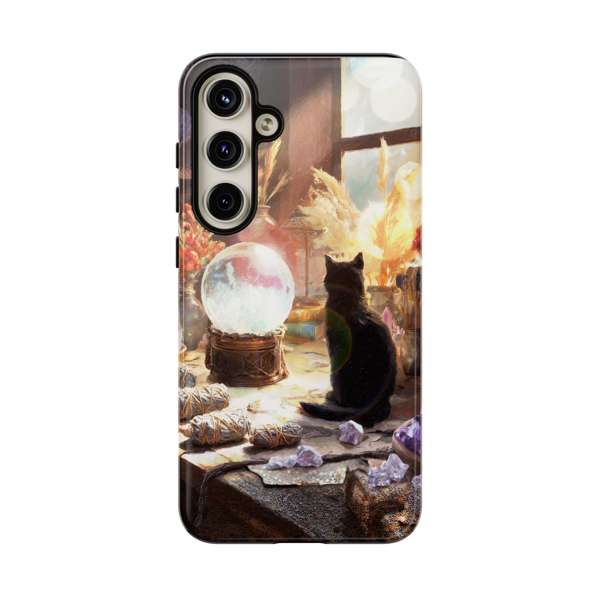 Crystal Phone case, Black Cat Case - Aesthetic Tough Case for Black Cat Lovers, Gift for Her, Witch Decor, Phone Protector, Home Vibes