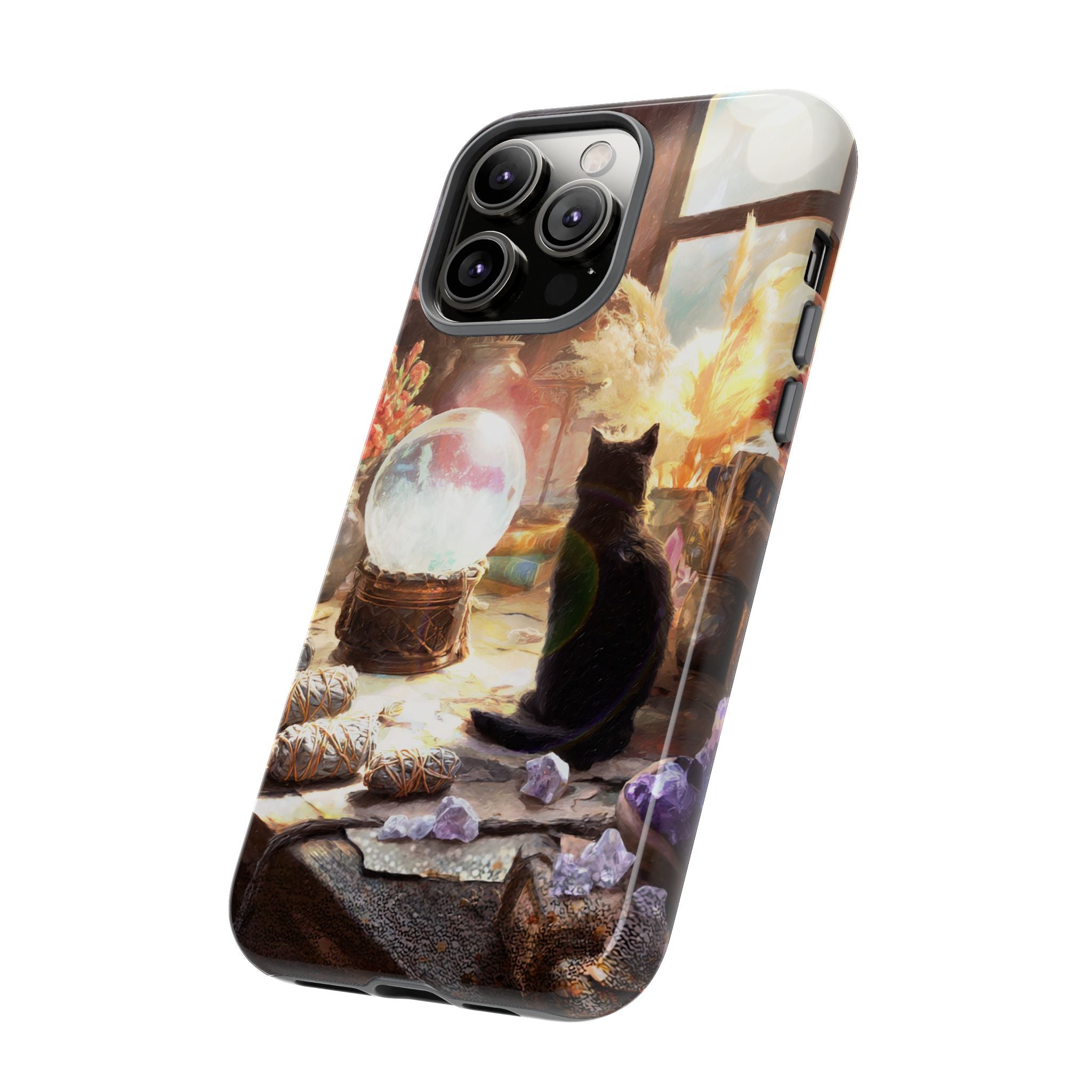 Crystal Phone case, Black Cat Case - Aesthetic Tough Case for Black Cat Lovers, Gift for Her, Witch Decor, Phone Protector, Home Vibes