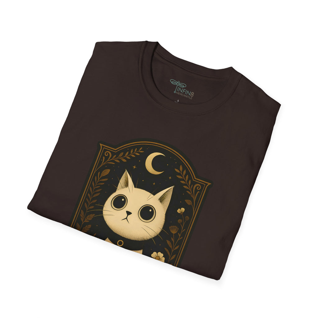 The Moonlit Cat T-Shirt | The Forest Garden Collection Mystical White Cat Tee for Fantasy