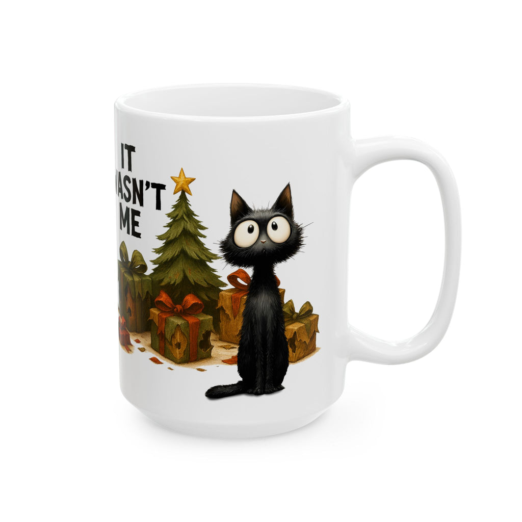 Frazzled Black Cat Christmas Mug | Cute Holiday Cat Lover Gift in 11oz or 15oz