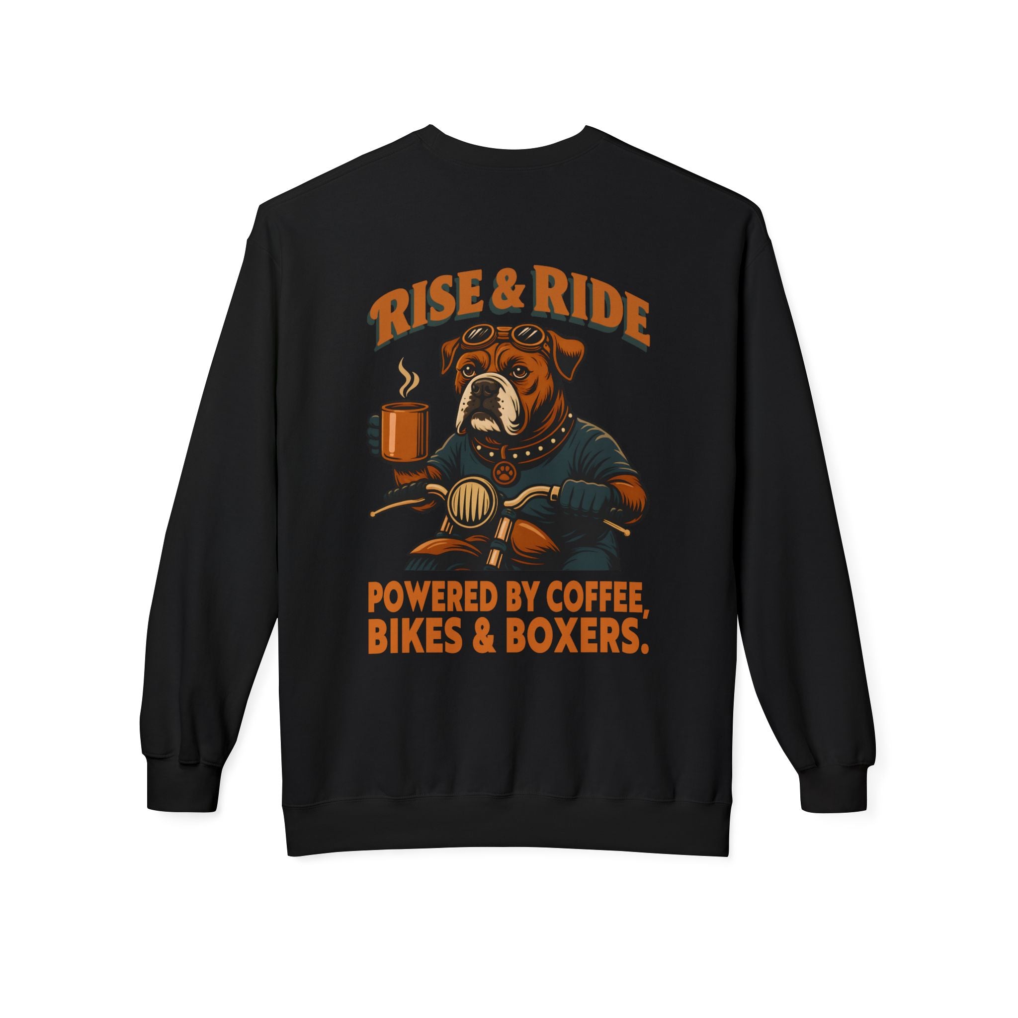 Dog Boxer Biker Coffee Shirt | Boxer Dog Motorcycle Sweatshirt for Men Back Print
