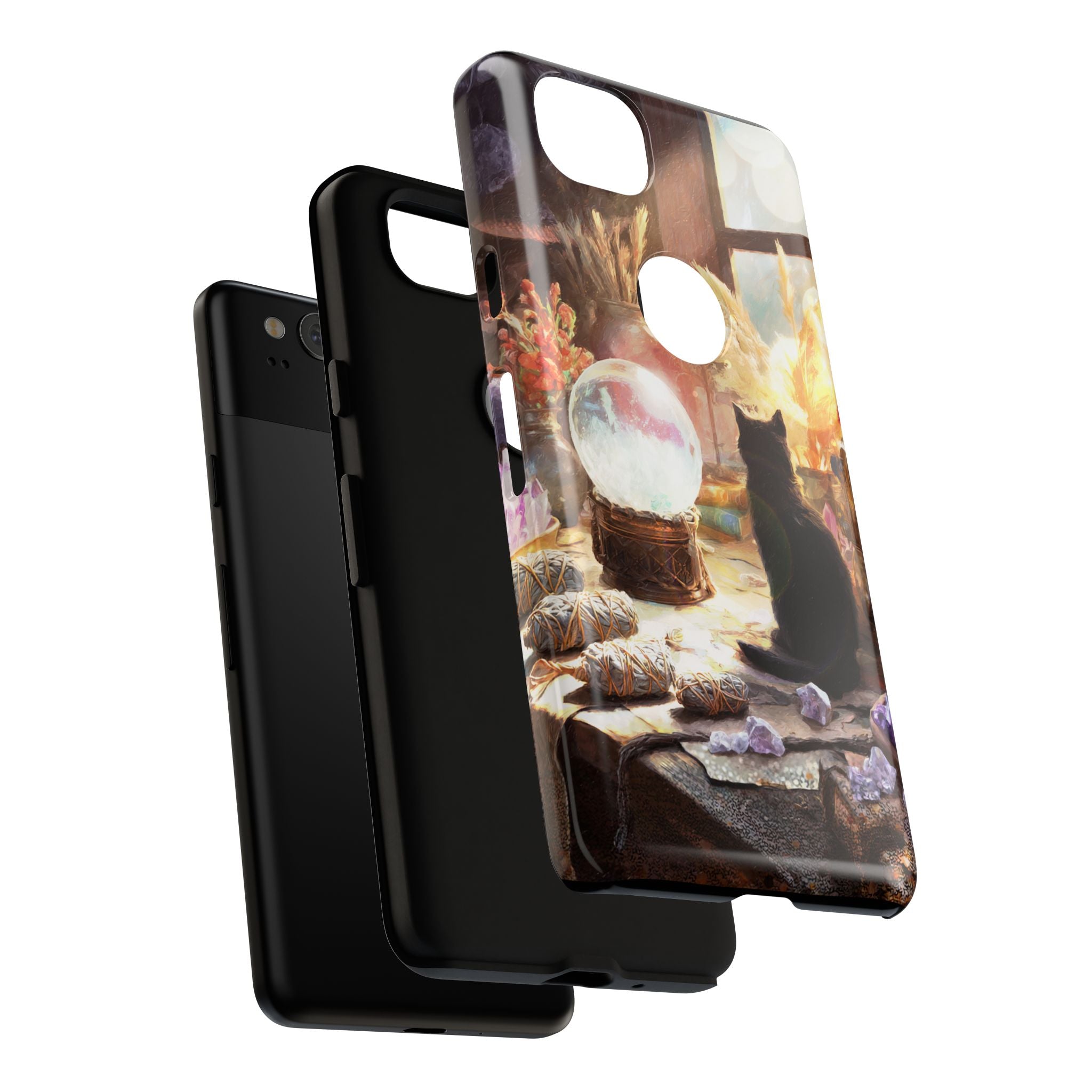 Crystal Phone case, Black Cat Case - Aesthetic Tough Case for Black Cat Lovers, Gift for Her, Witch Decor, Phone Protector, Home Vibes