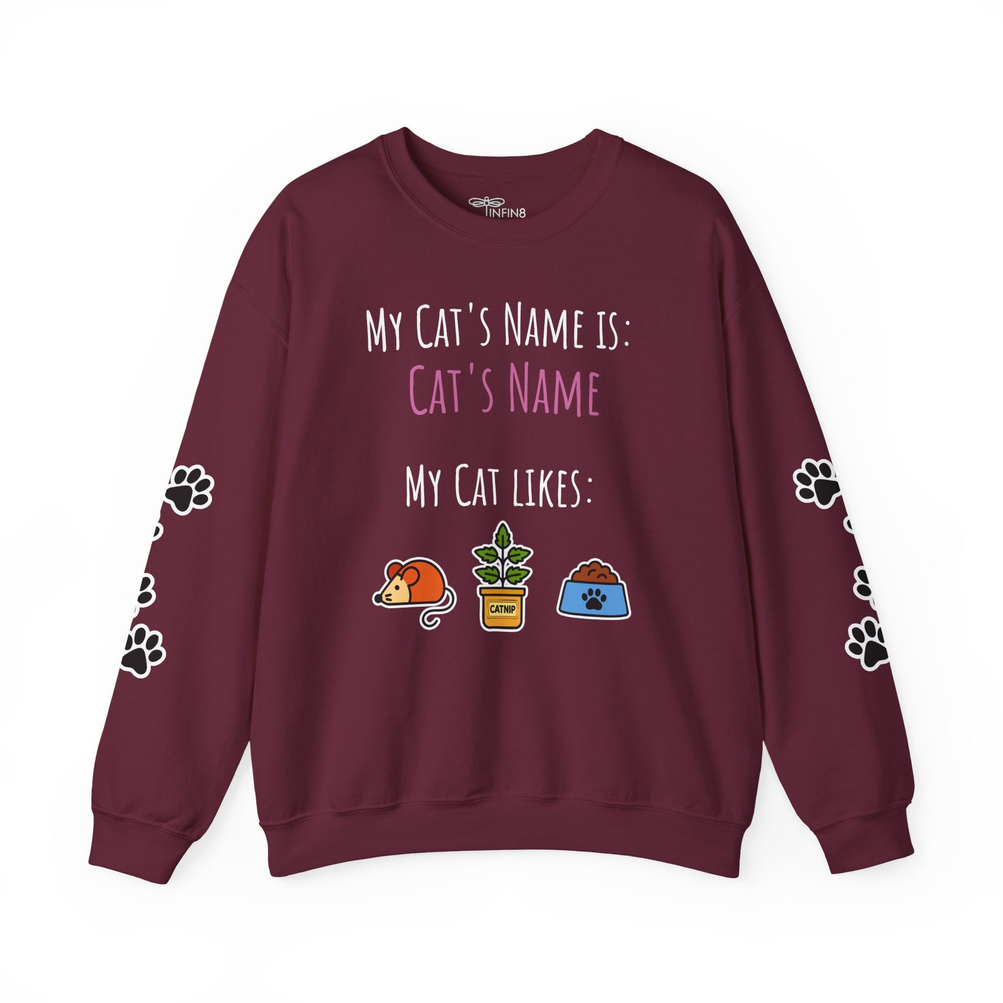 Cat Personalized Name Sweatshirt with Paw Print Sleeves