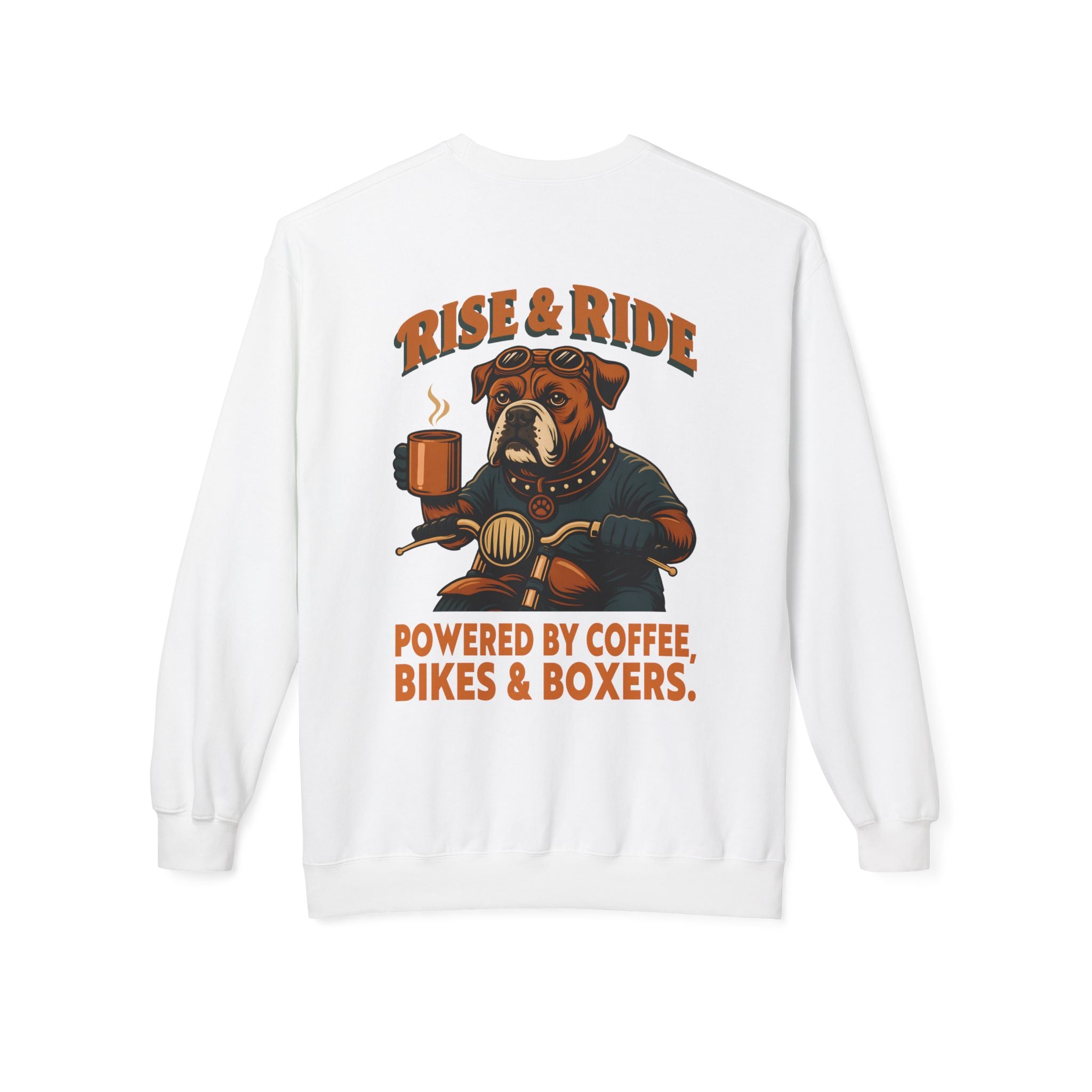 Dog Boxer Biker Coffee Shirt | Boxer Dog Motorcycle Sweatshirt for Men Back Print